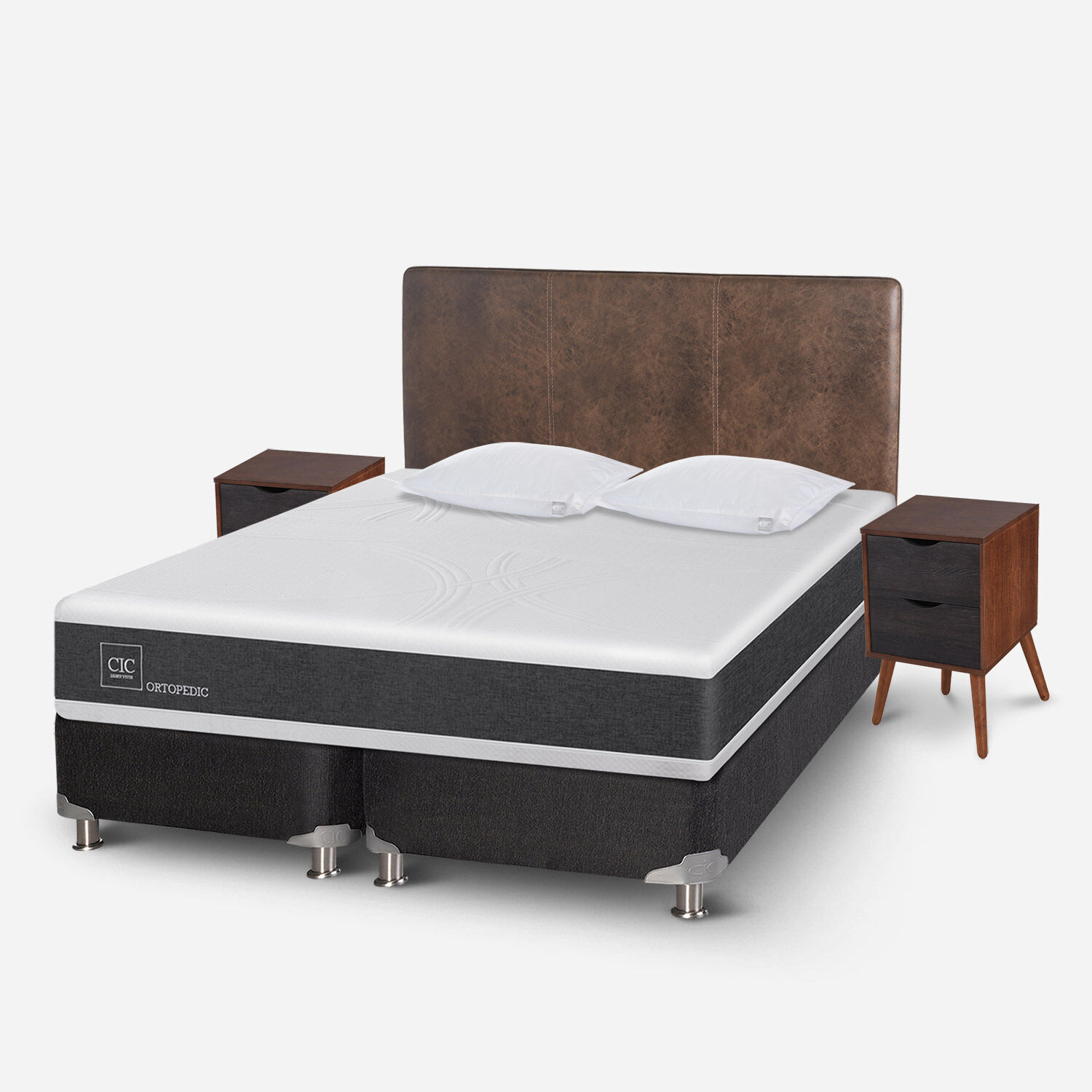 Box Spring King Ortopedic 5 Zonas + Almohadas Viscoel&aacute;sticas + Set Baker