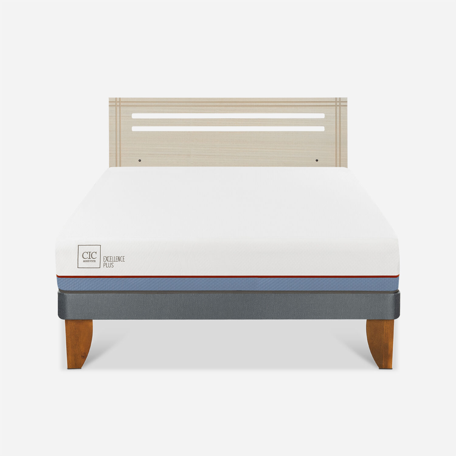 Cama Europea 2 Plazas Excellence Plus Base Normal + Respaldo Múnich Alpino