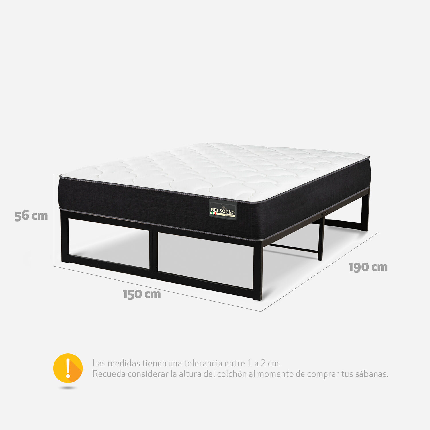 Cama Iron Smart Belsogno 2 Plazas Plus Black