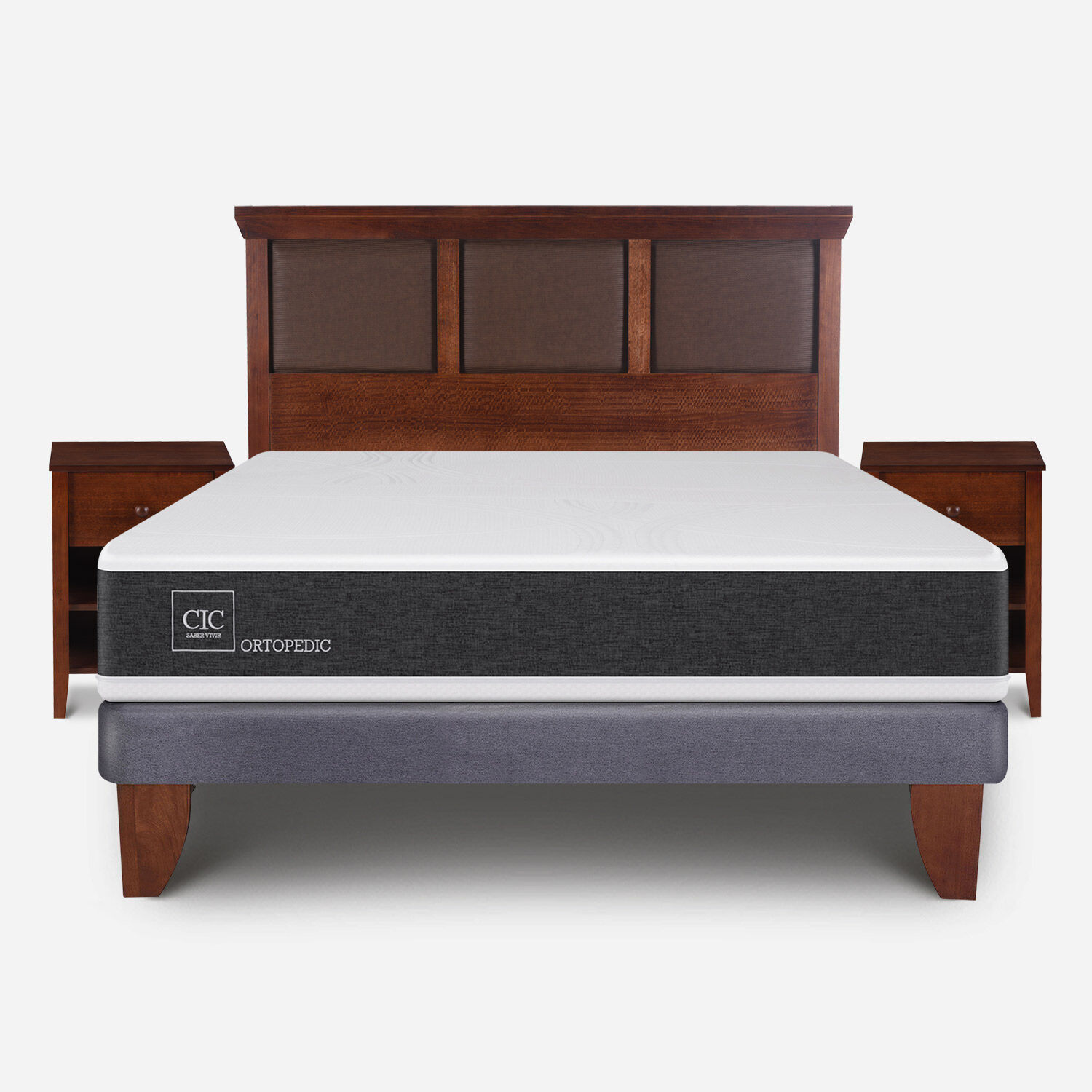 Cama Europea 2 Plazas Ortopedic Base Normal + Set Torino Caramel