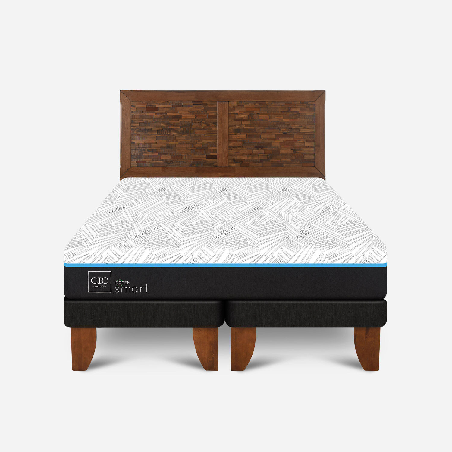 Cama Europea King Smart Green Base Dividida + Respaldo Antique