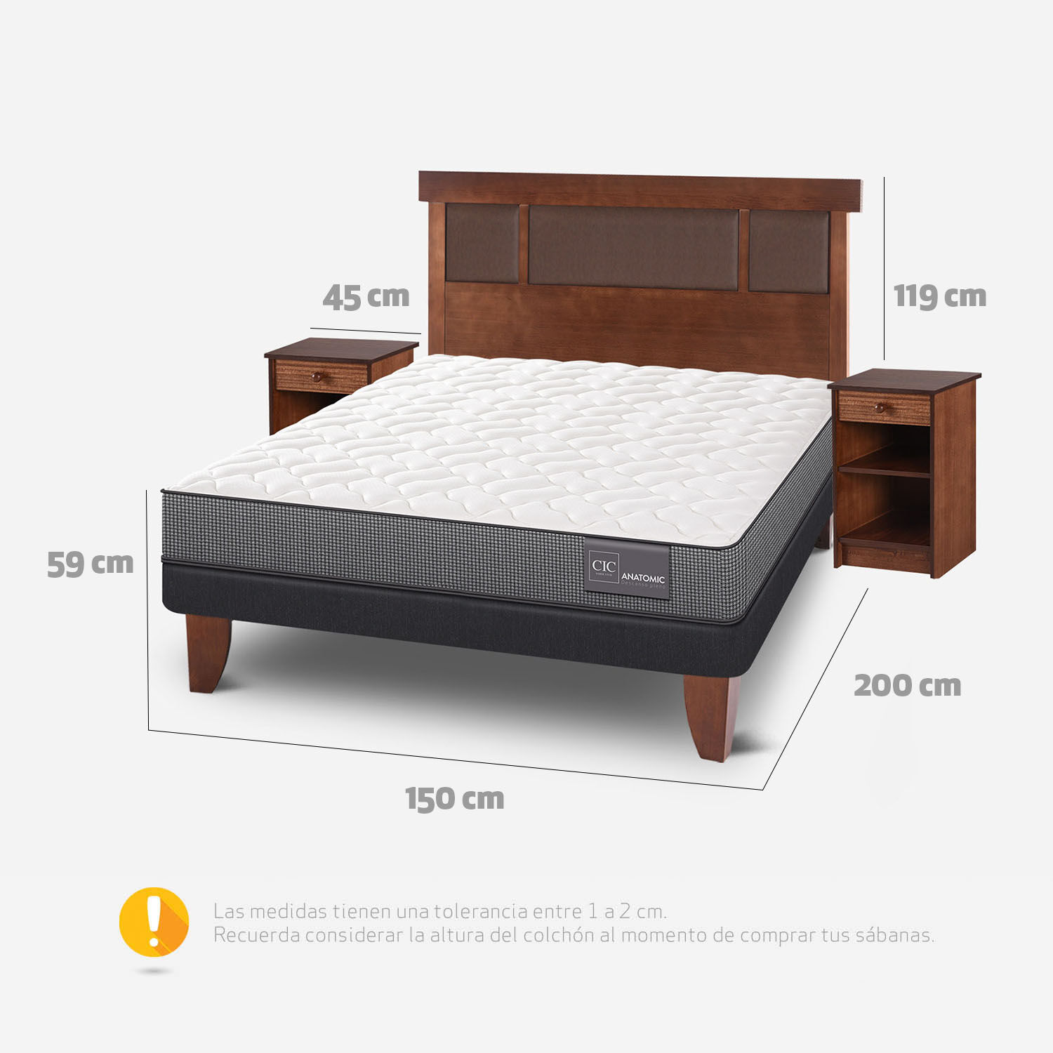 Cama Europea 2 Plazas Anatomic Base Normal + Set Dubl&iacute;n Caramel