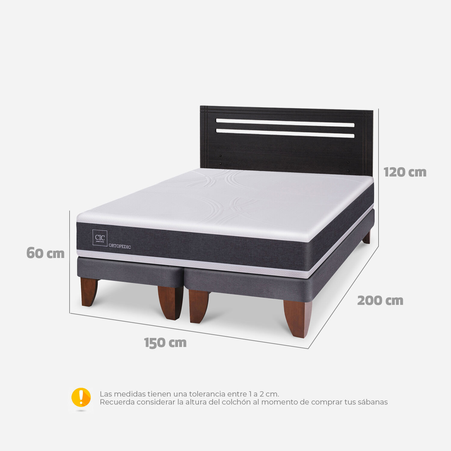Cama Europea 2 Plazas Ortopedic Base Dividida + Respaldo M&uacute;nich Negro