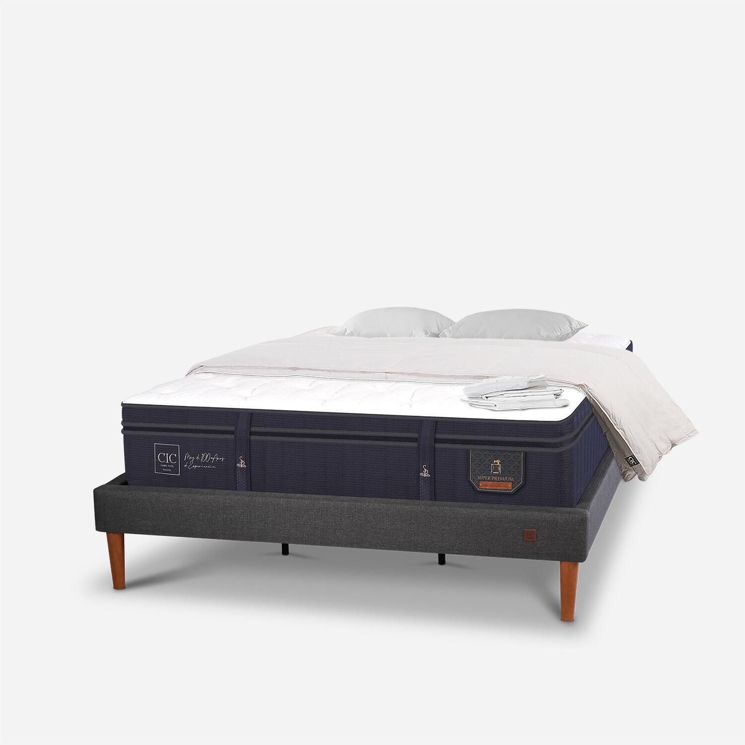 Cama Europea Curve King Super Premium + Plum&oacute;n + S&aacute;banas + Almohadas