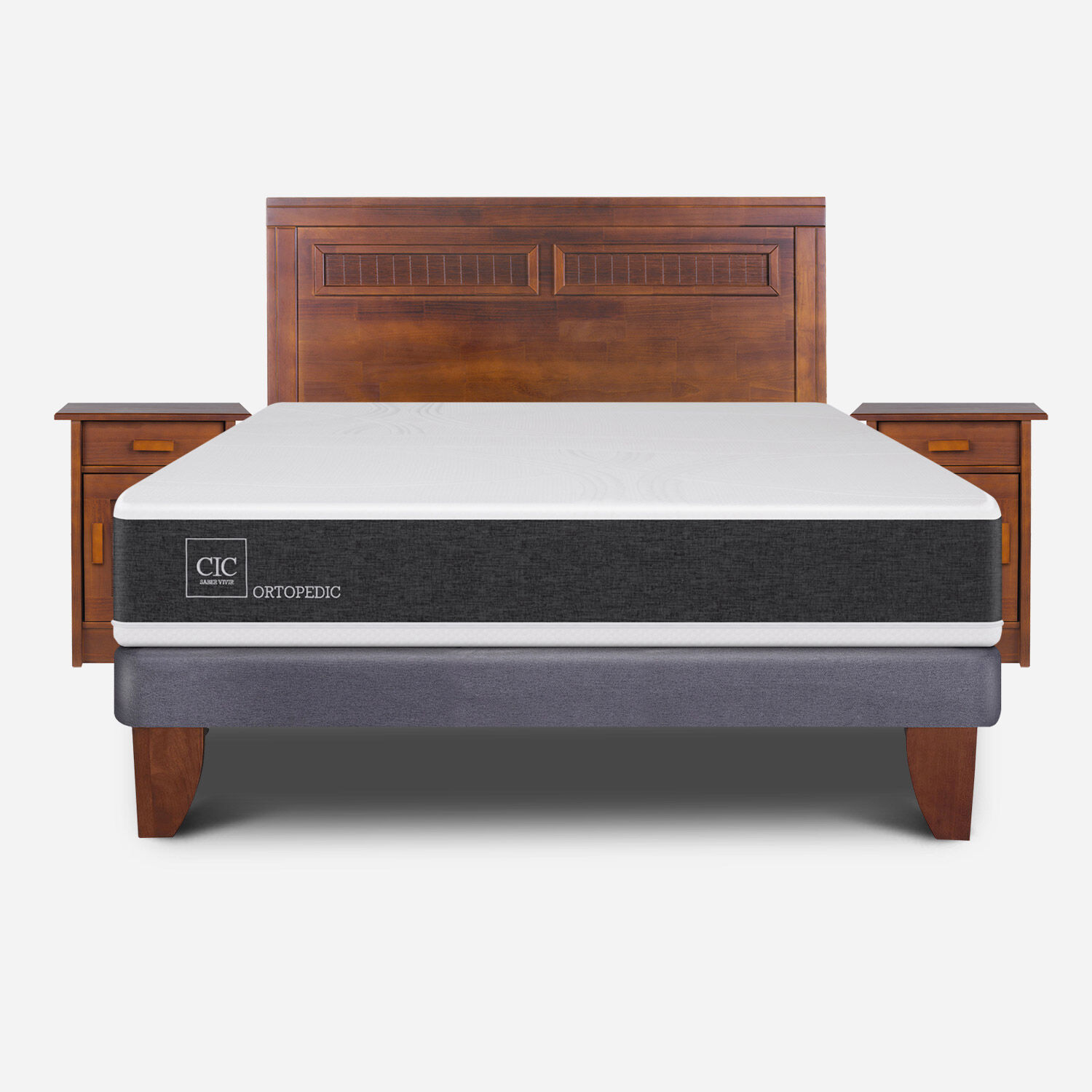 Cama Europea 2 Plazas Ortopedic Base Normal + Set Mil&aacute;n Caramel