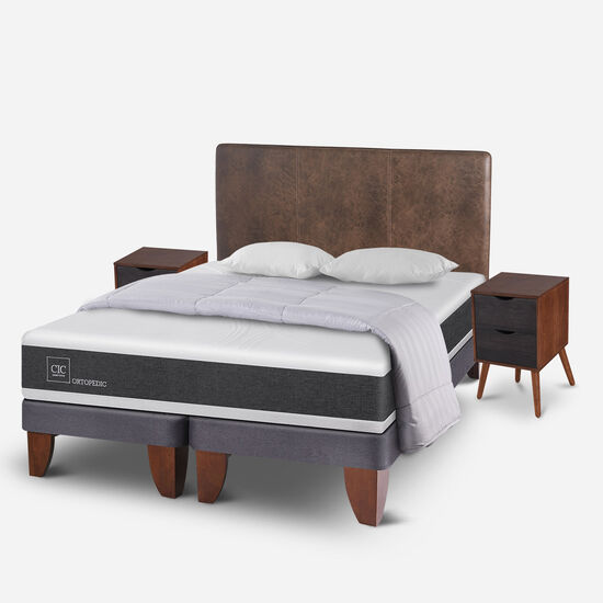 Cama Europea 2 Plazas Ortopedic Base Dividida + Almohadas + Plumón + Set Baker