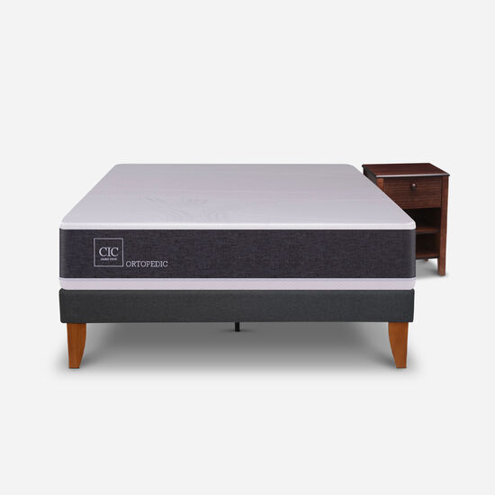 Cama Europea Curve 1.5 Plazas Ortopedic + Velador New Torino Choc