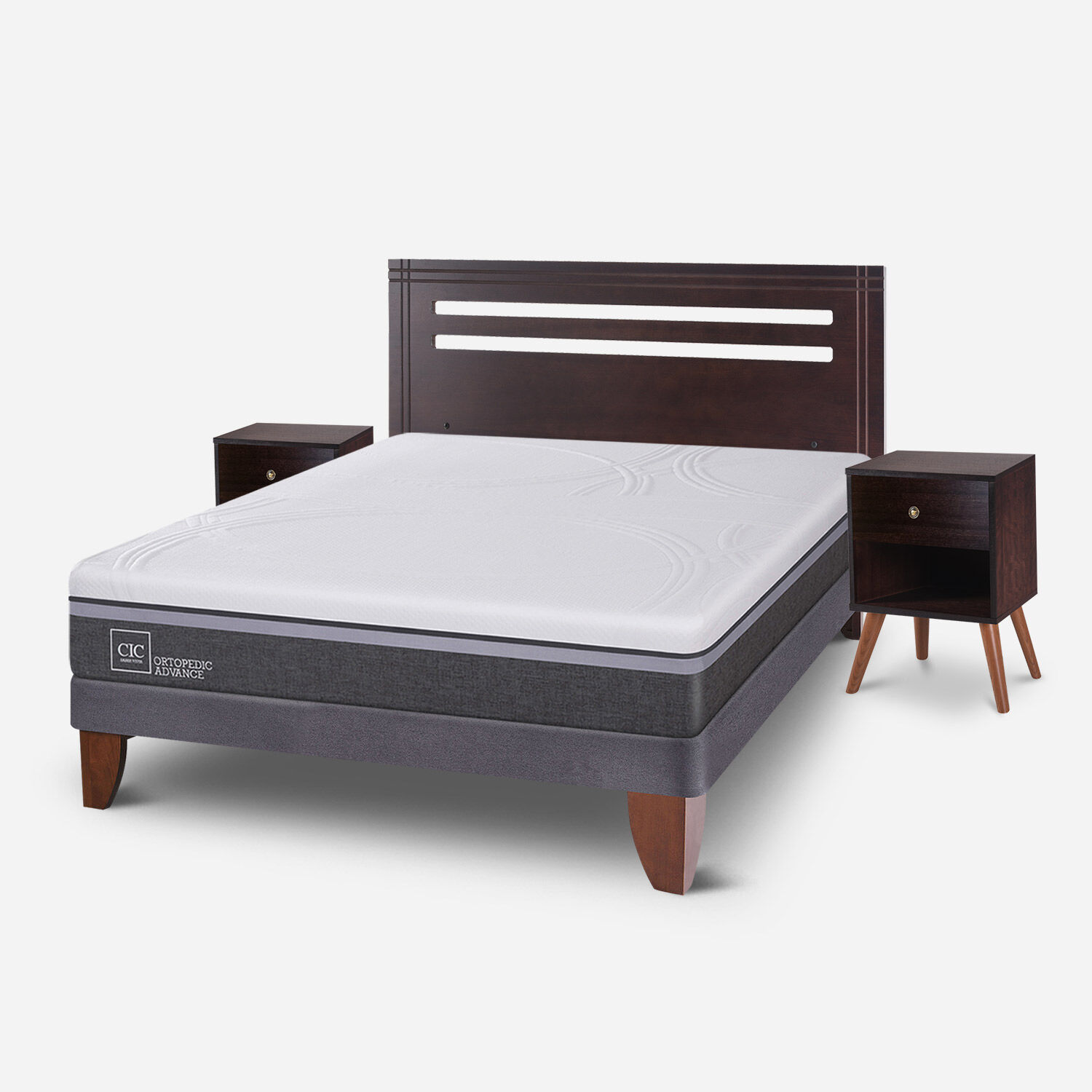 Cama Europea 2 Plazas Ortopedic Advance Base Normal + Set Múnich Chocolate