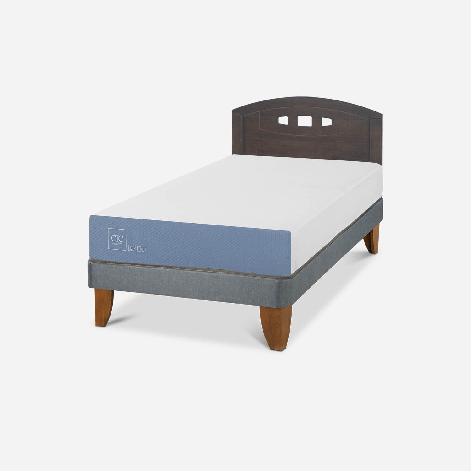 Cama Europea 1,5 Plazas Excellence + Respaldo Gales Gris