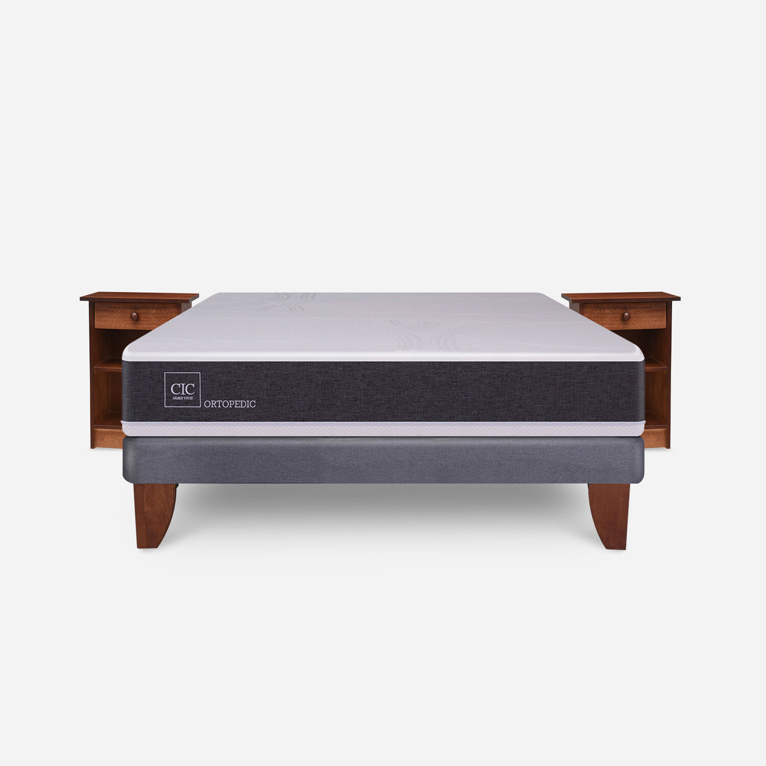 Cama Europea 2 Plazas Ortopedic Base Normal + Veladores Dubl&iacute;n Caramel