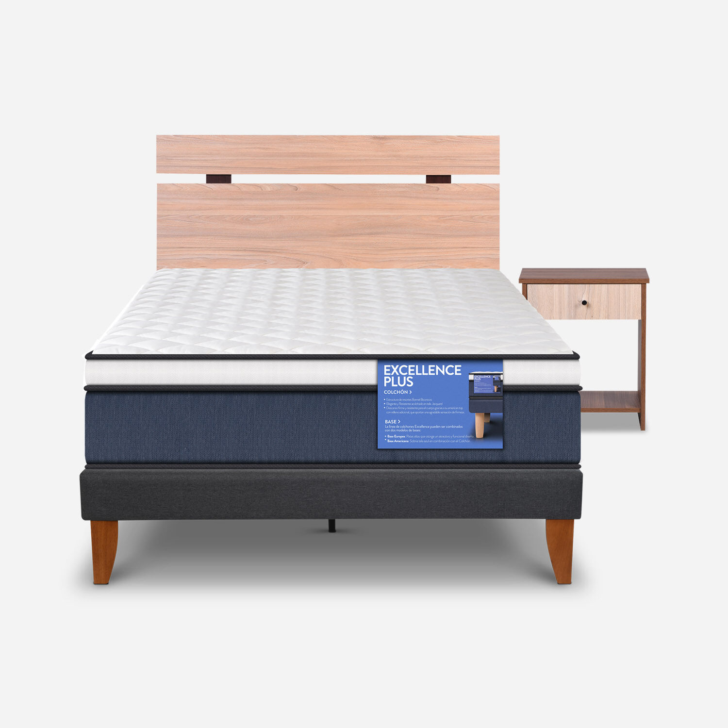 Cama Europea Curve 1,5 Plazas Excellence Plus + Set Olmo