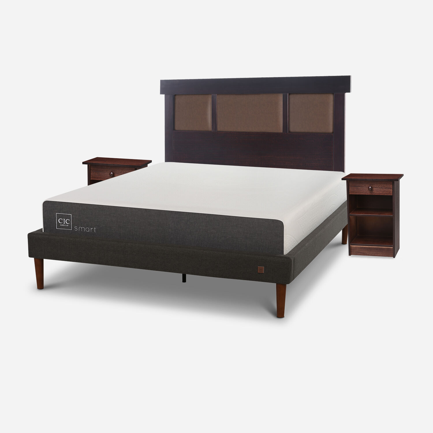 Cama Europea Curve 2 Plazas Smart + Set Dubl&iacute;n Chocolate