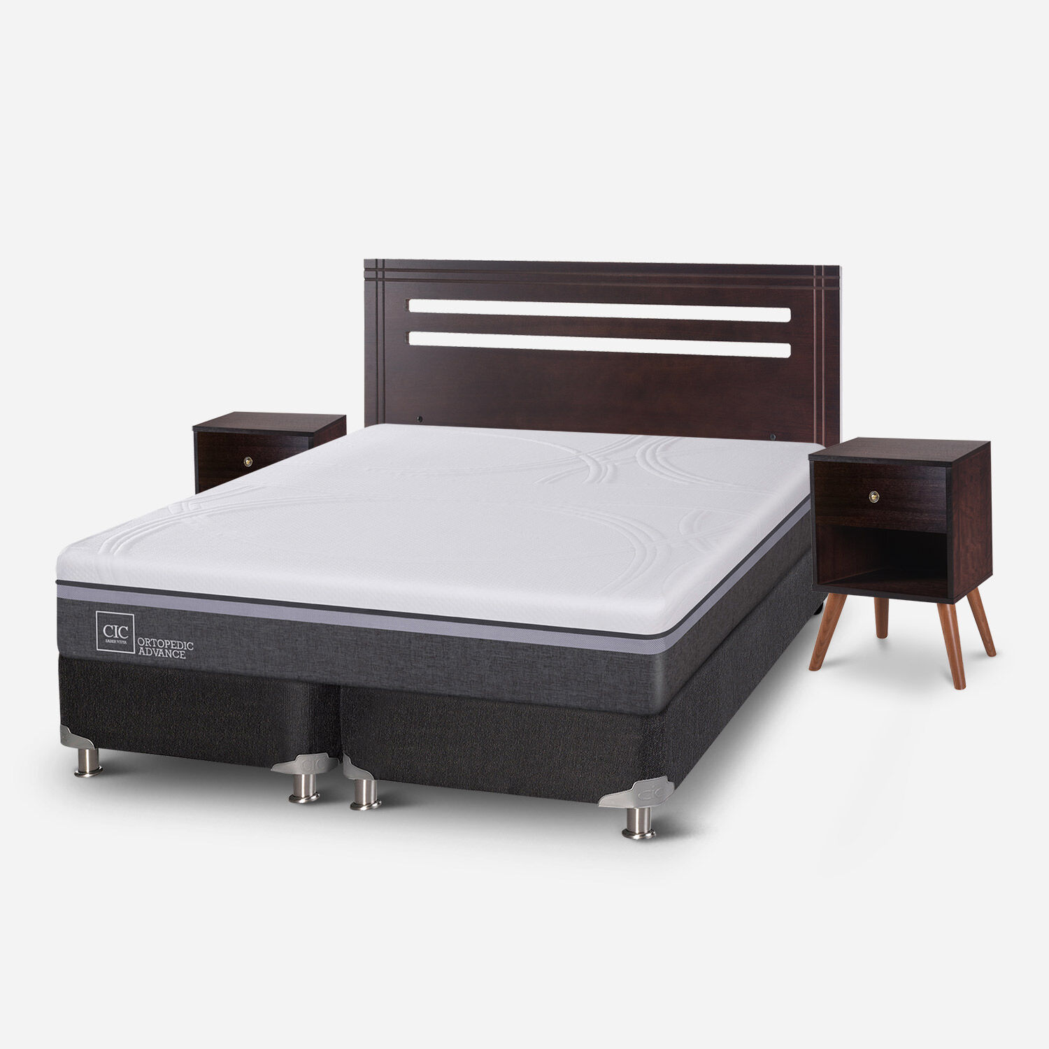 Box Spring 2 Plazas Ortopedic Advance Base Dividida 5 Zonas + Set Múnich Chocolate