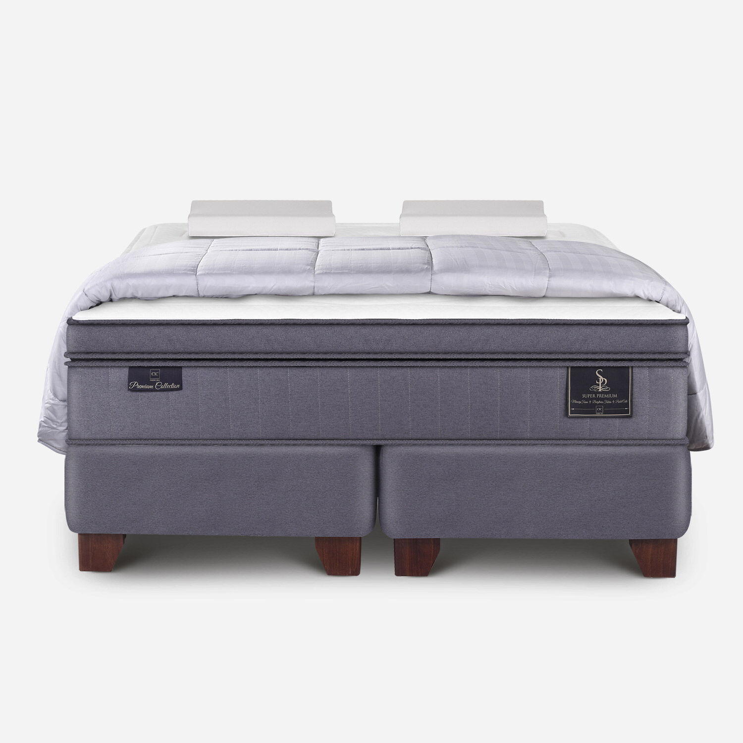 Box Spring King Super Premium + Almohadas Viscoel&aacute;sticas + Plum&oacute;n