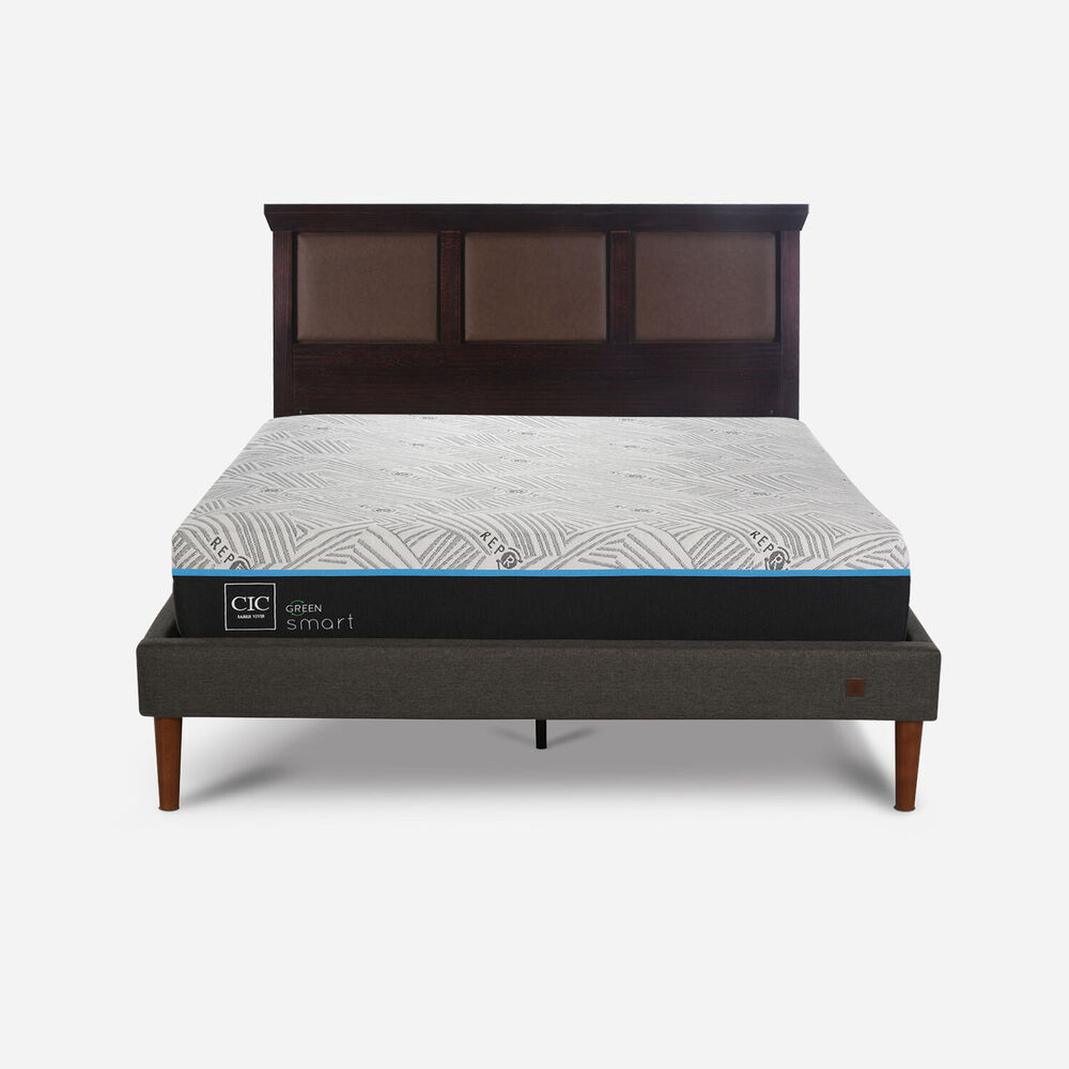 Cama Europea Curve 2 Plazas Infinity Green + Respaldo Torino Chocolate