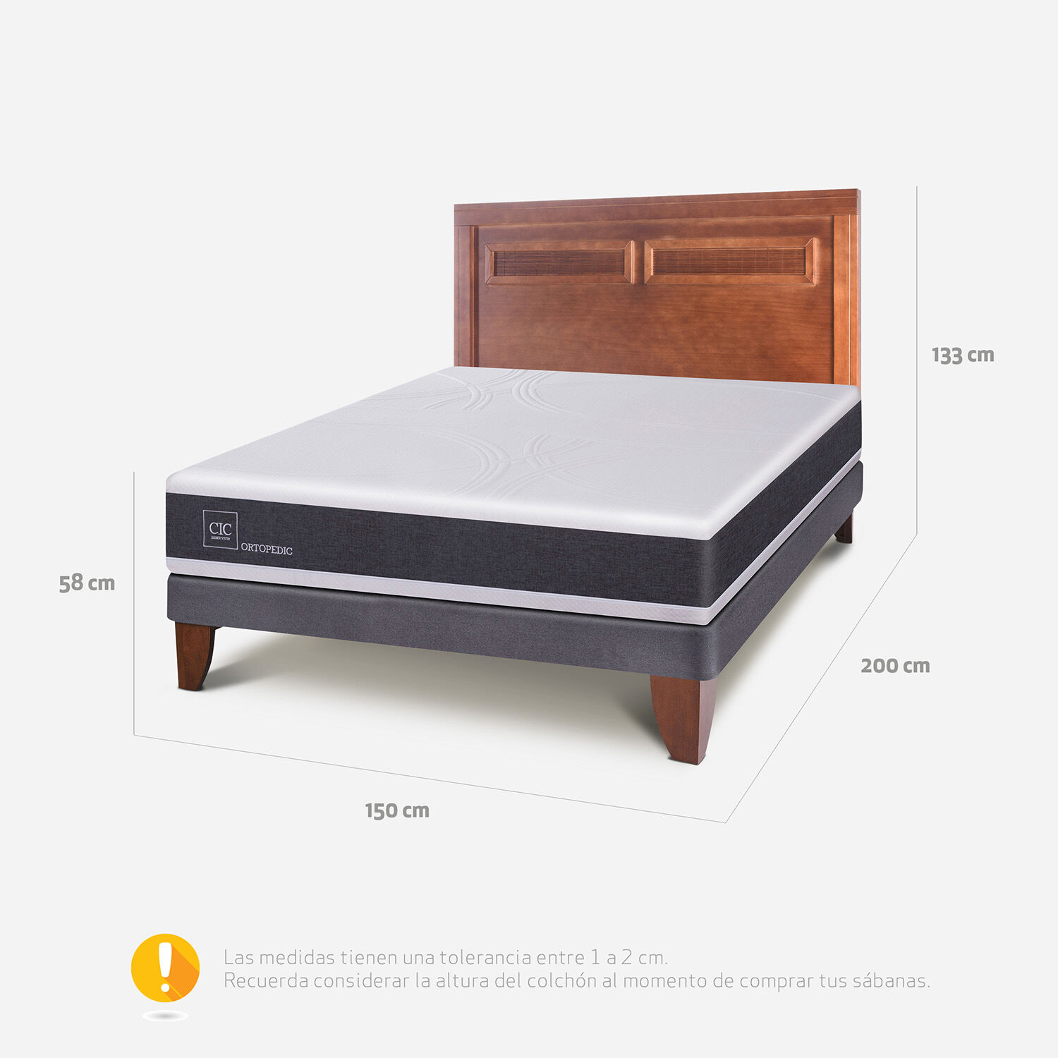 Cama Europea 2 Plazas Base Normal Ortopedic + Respaldo Milán Caramel