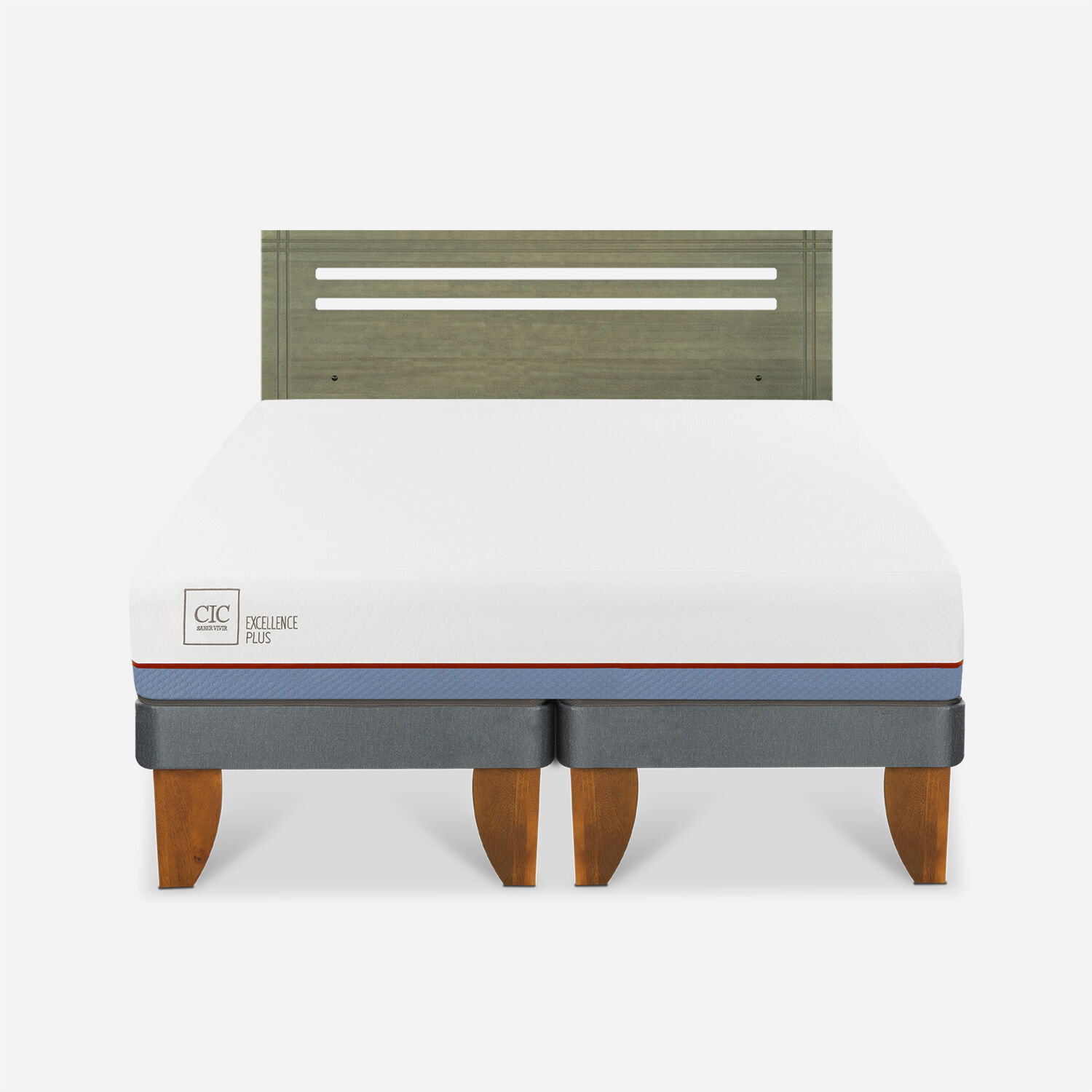 Cama Europea 2 Plazas Excellence Plus Base Dividida + Respaldo Múnich Olivo