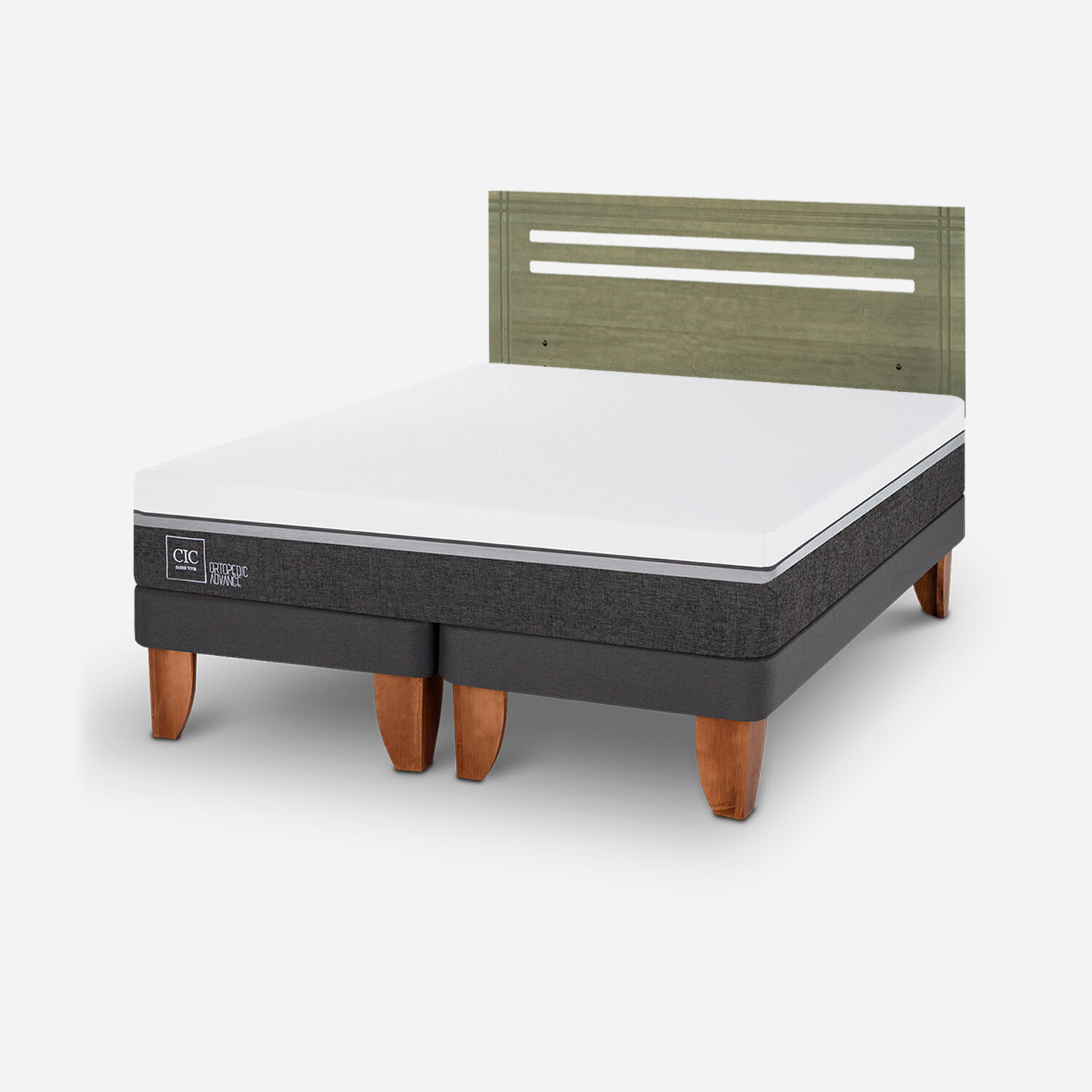 Cama Europea 2 Plazas Ortopedic Advance Base Dividida + Respaldo Múnich Olivo