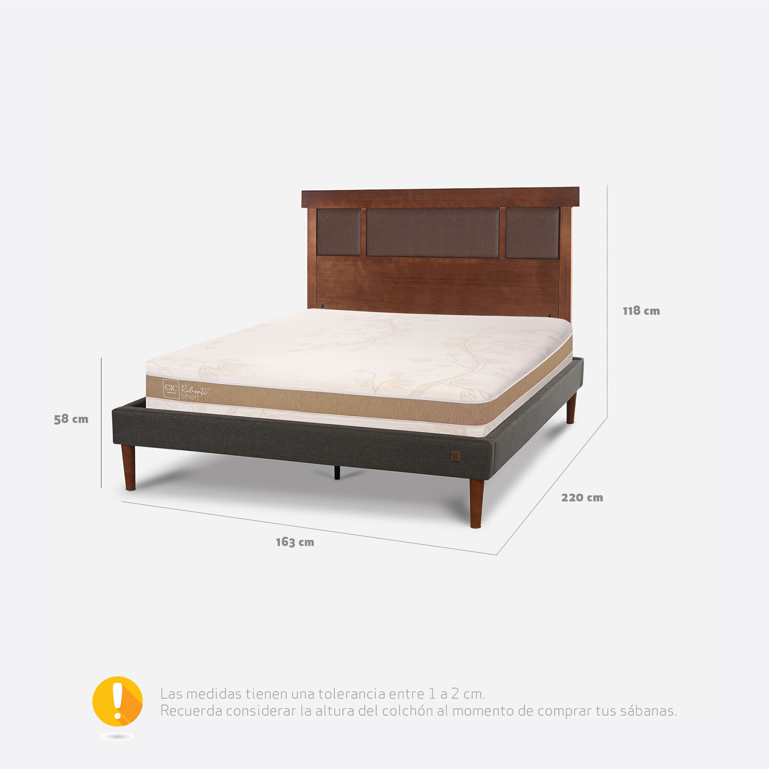 Cama Europea Curve 2 Plazas Rilassati Infinity + Respaldo Dubl&iacute;n Caramel
