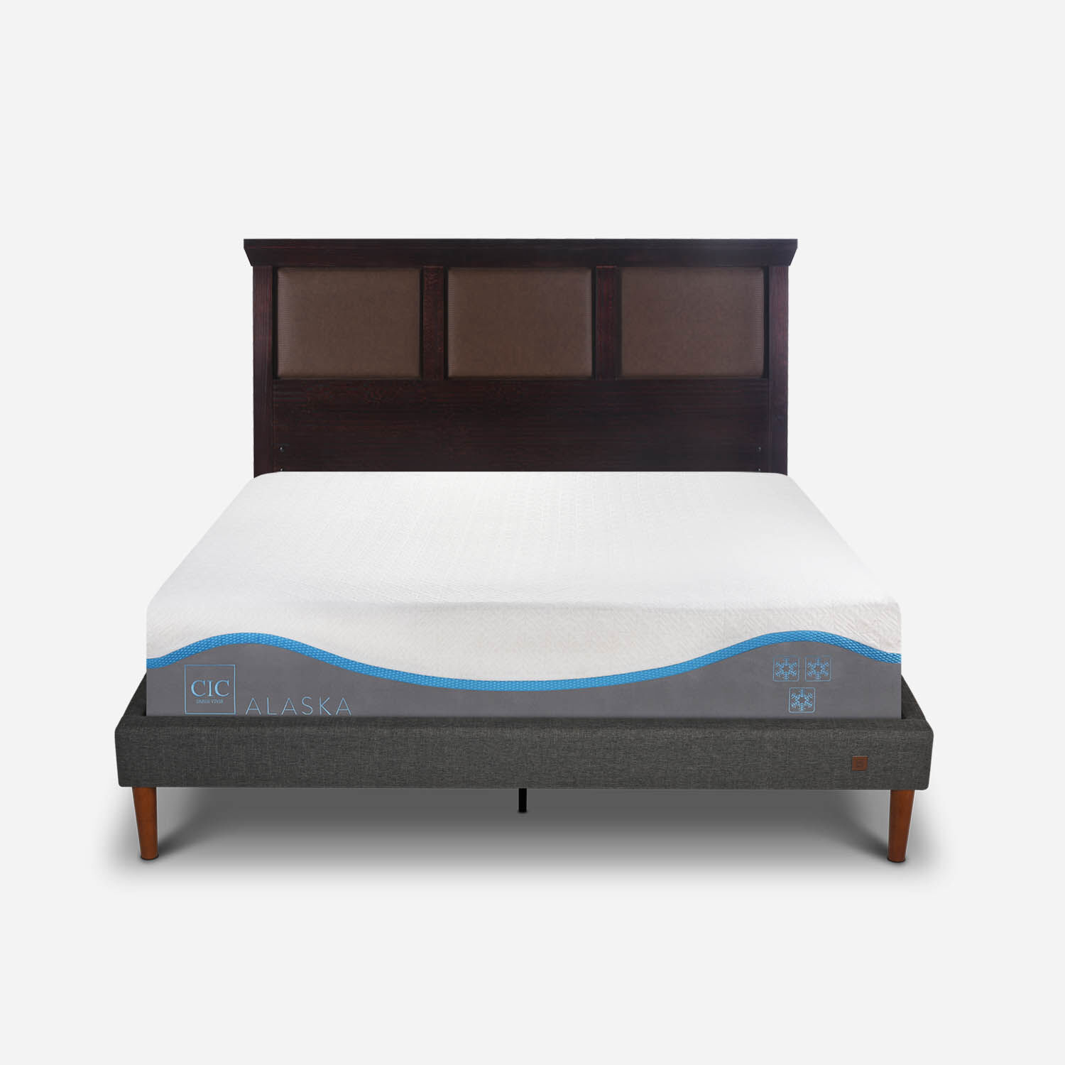 Cama Europea Curve 2 Plazas Alaska + Respaldo Torino Chocolate