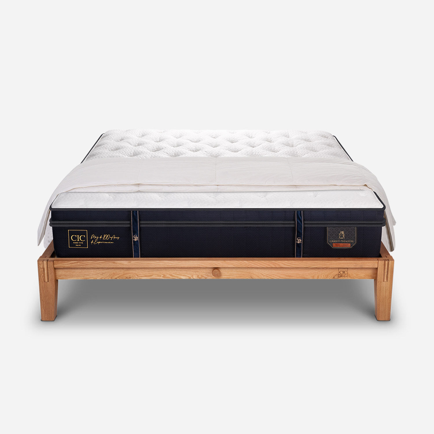 Cama Oak King Lux + Plumón 15% Pluma Ganso