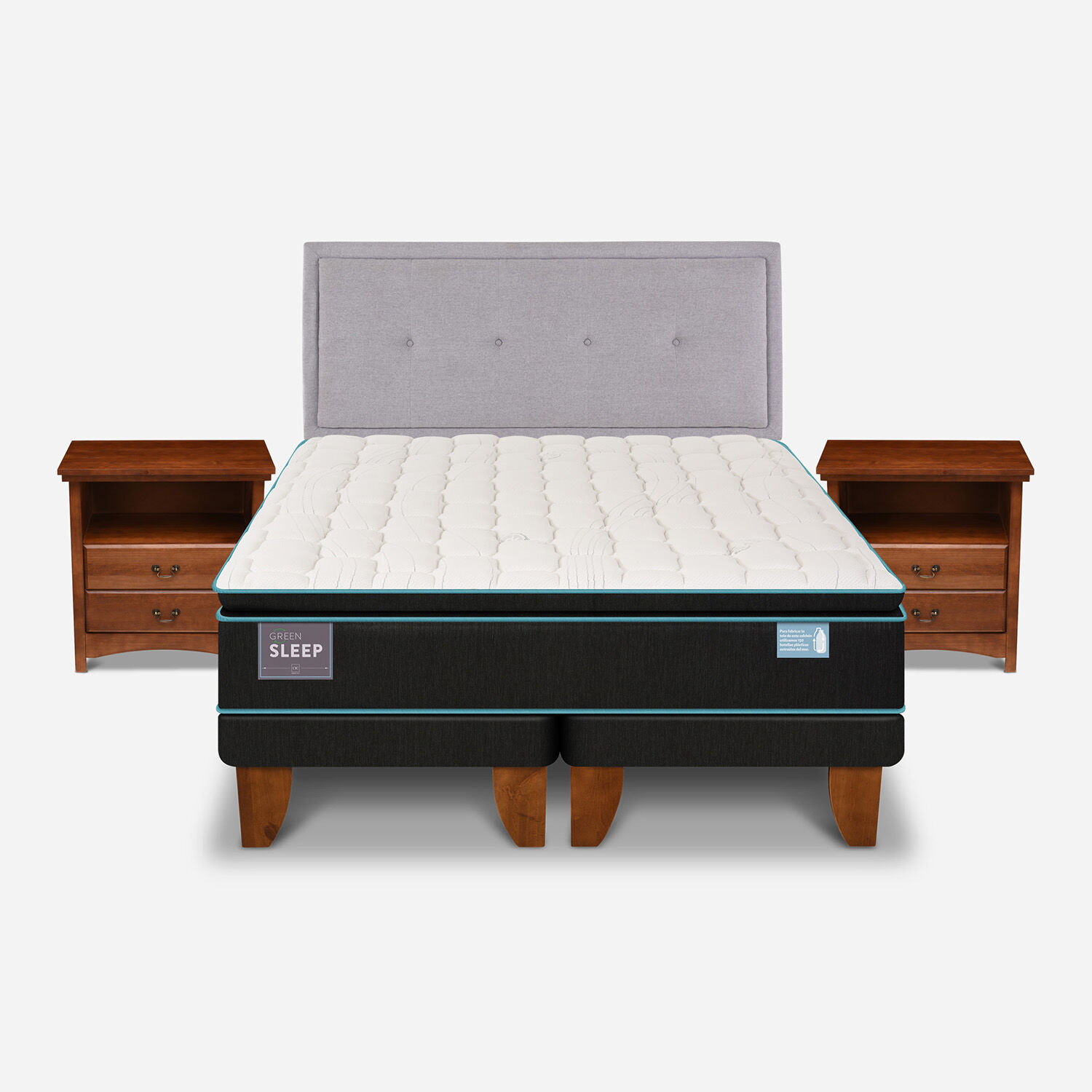 Cama Europea 2 Plazas Green Sleep Base Dividida + Set Ganges