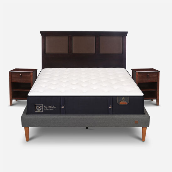Cama Europea Curve 2 Plazas Premium + Set New Torino Choc