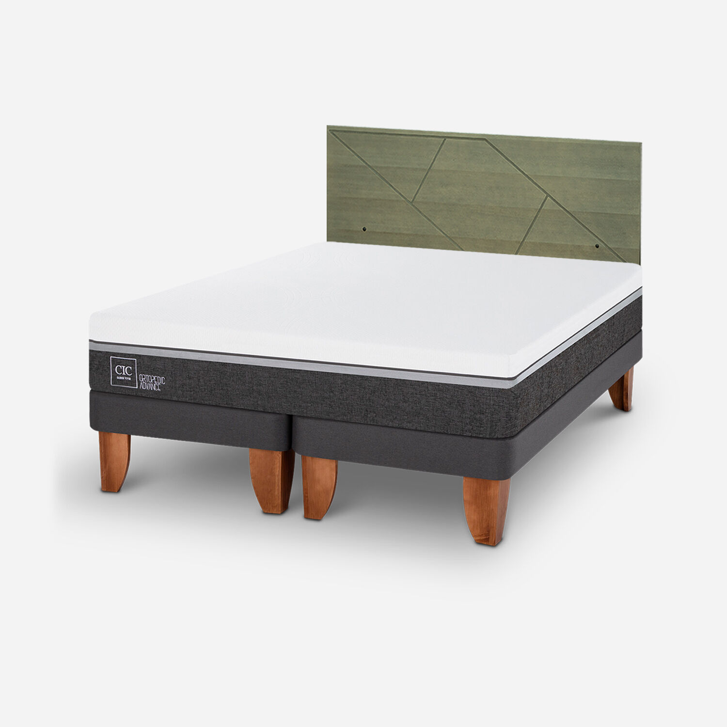 Cama Europea King Ortopedic Advance + Respaldo Villarrica Olivo