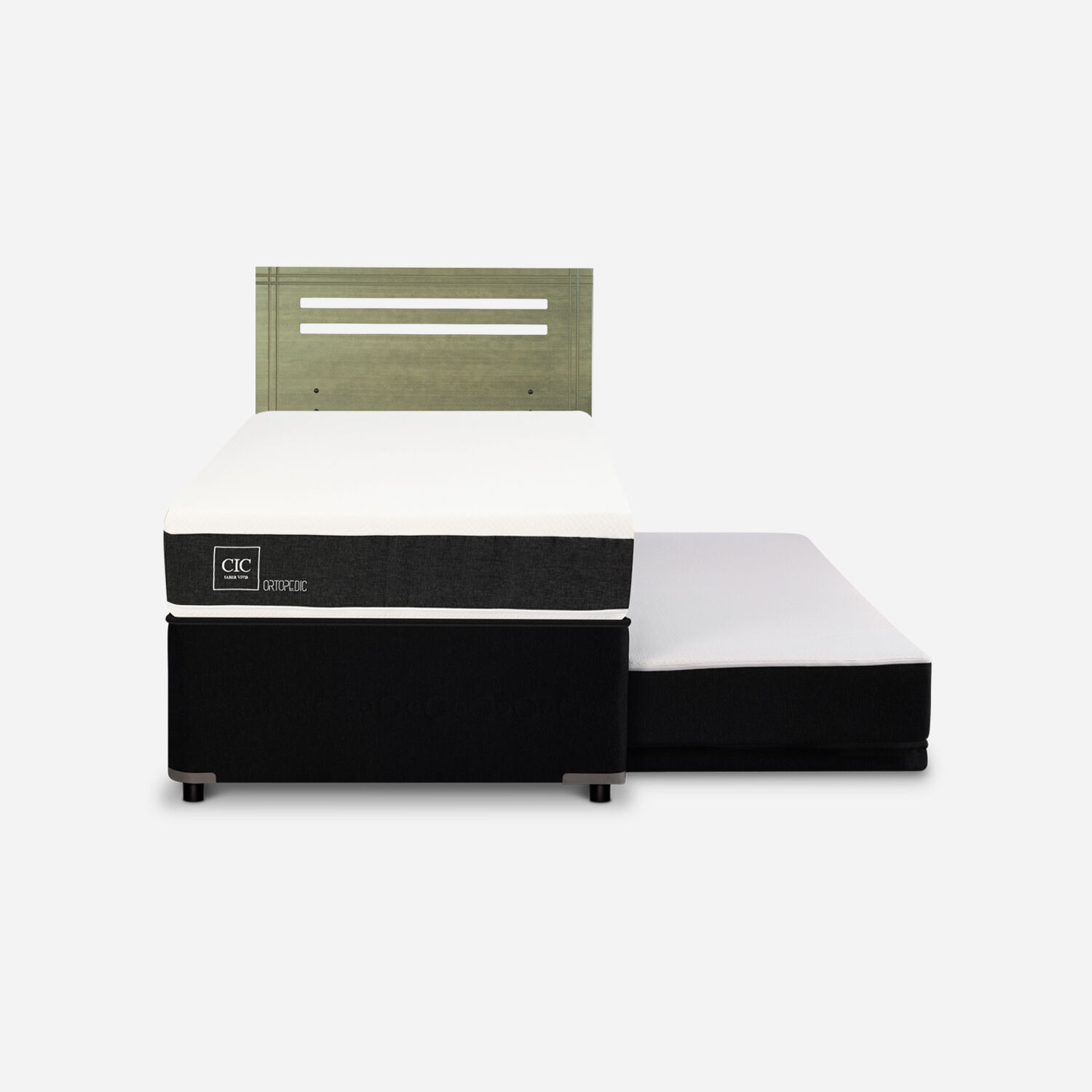 Cama Nido Div&aacute;n Ortopedic + Respaldo M&uacute;nich Olivo