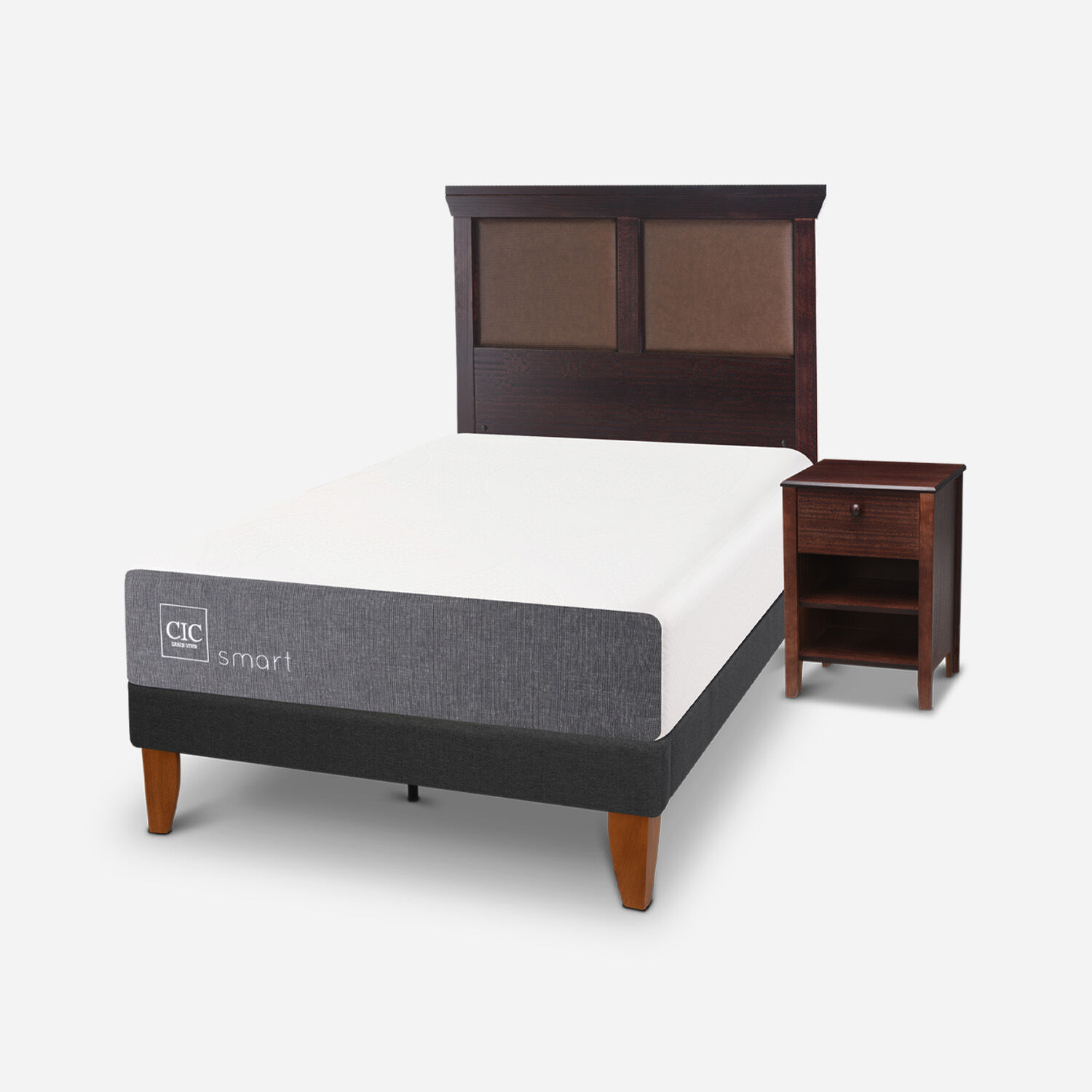 Cama Europea Curve 1.5 Plazas Smart + Set New Torino Choc