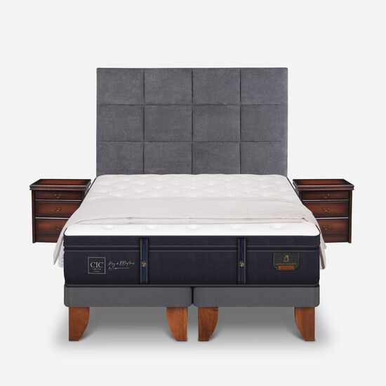 Cama Europea 2 Plazas Base Dividida Grand Premium + Set Támesis + Plumón 15% Pluma de Ganso