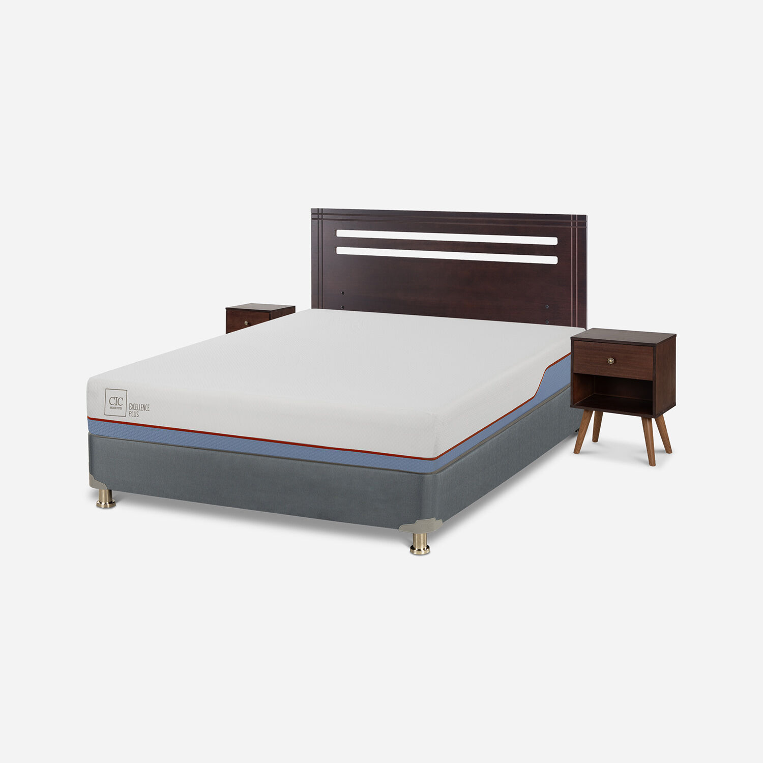 Cama Americana 2 Plazas Excellence Plus Base Normal + Set M&uacute;nich Chocolate