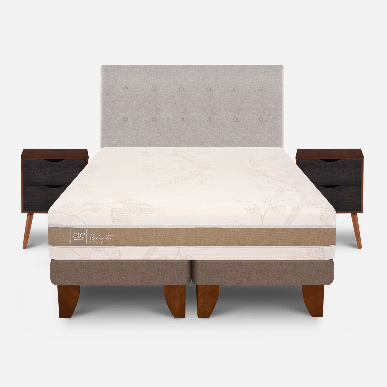 Cama Europea 2 Plazas Rilassati Smart Base Dividida + Set Tigris