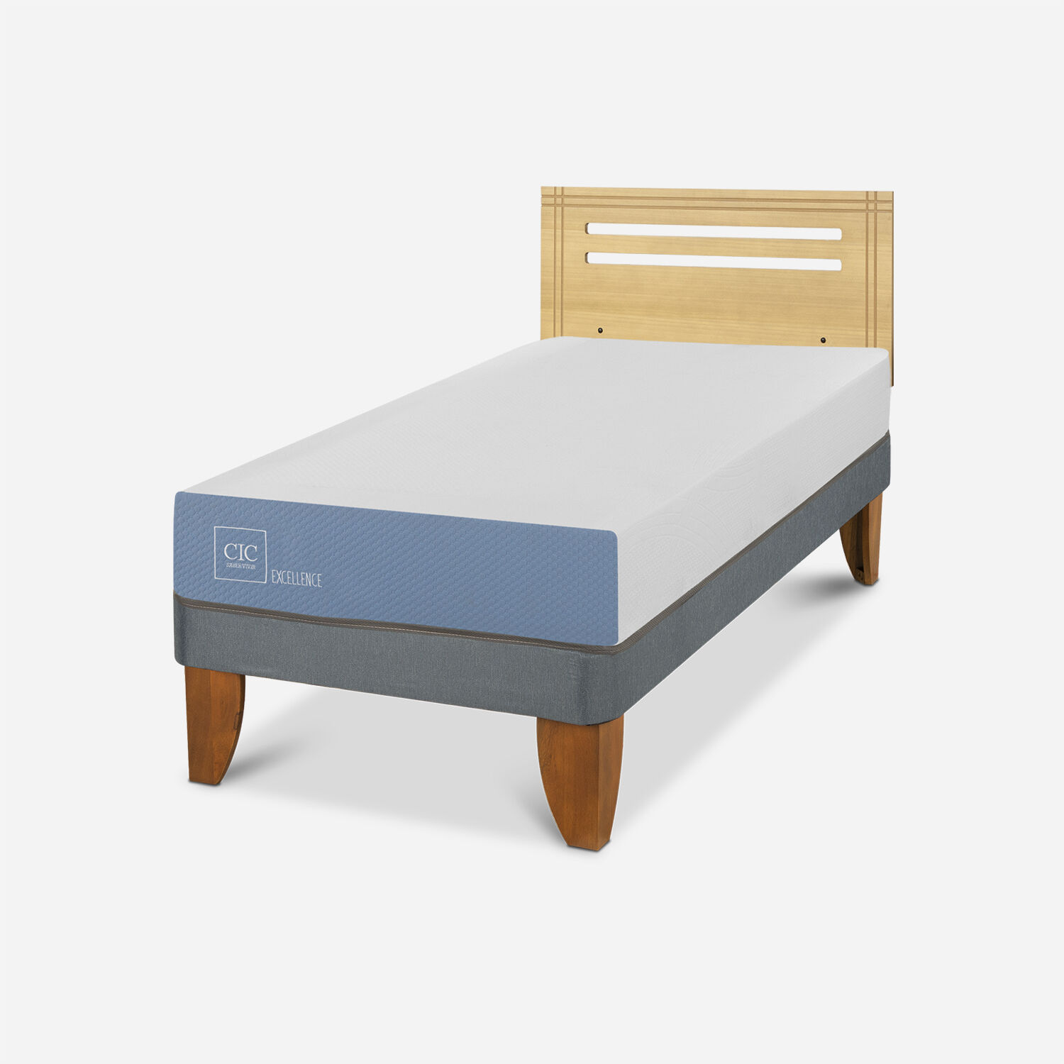 Cama Europea 1 Plaza Excellence + Respaldo Múnich Mostaza