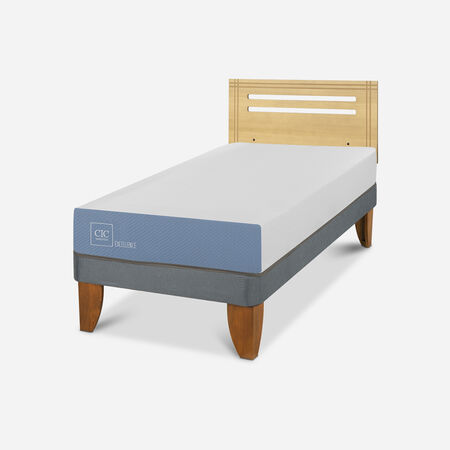 Cama Europea 1 Plaza Excellence + Respaldo Múnich Mostaza