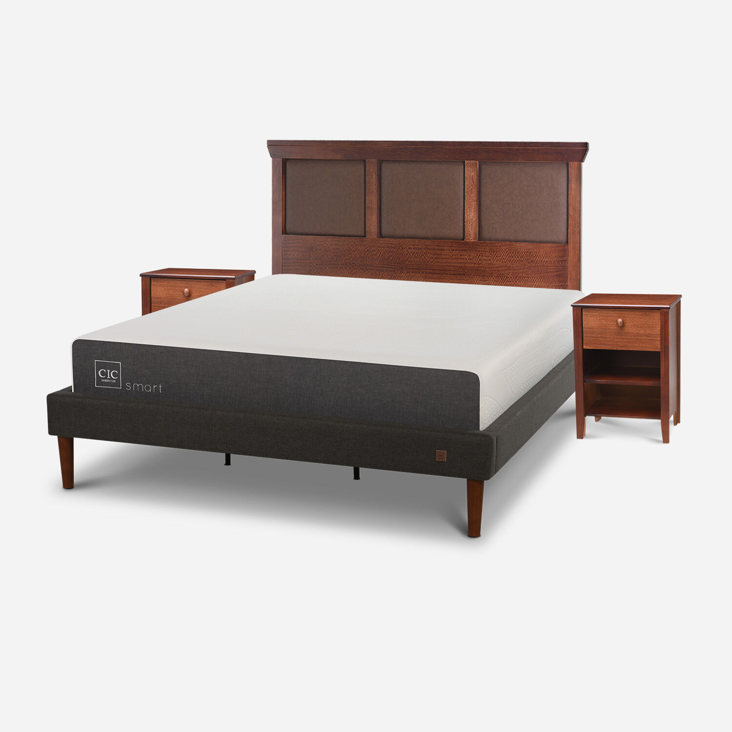 Cama Europea Curve King Smart + Set Torino Caramel