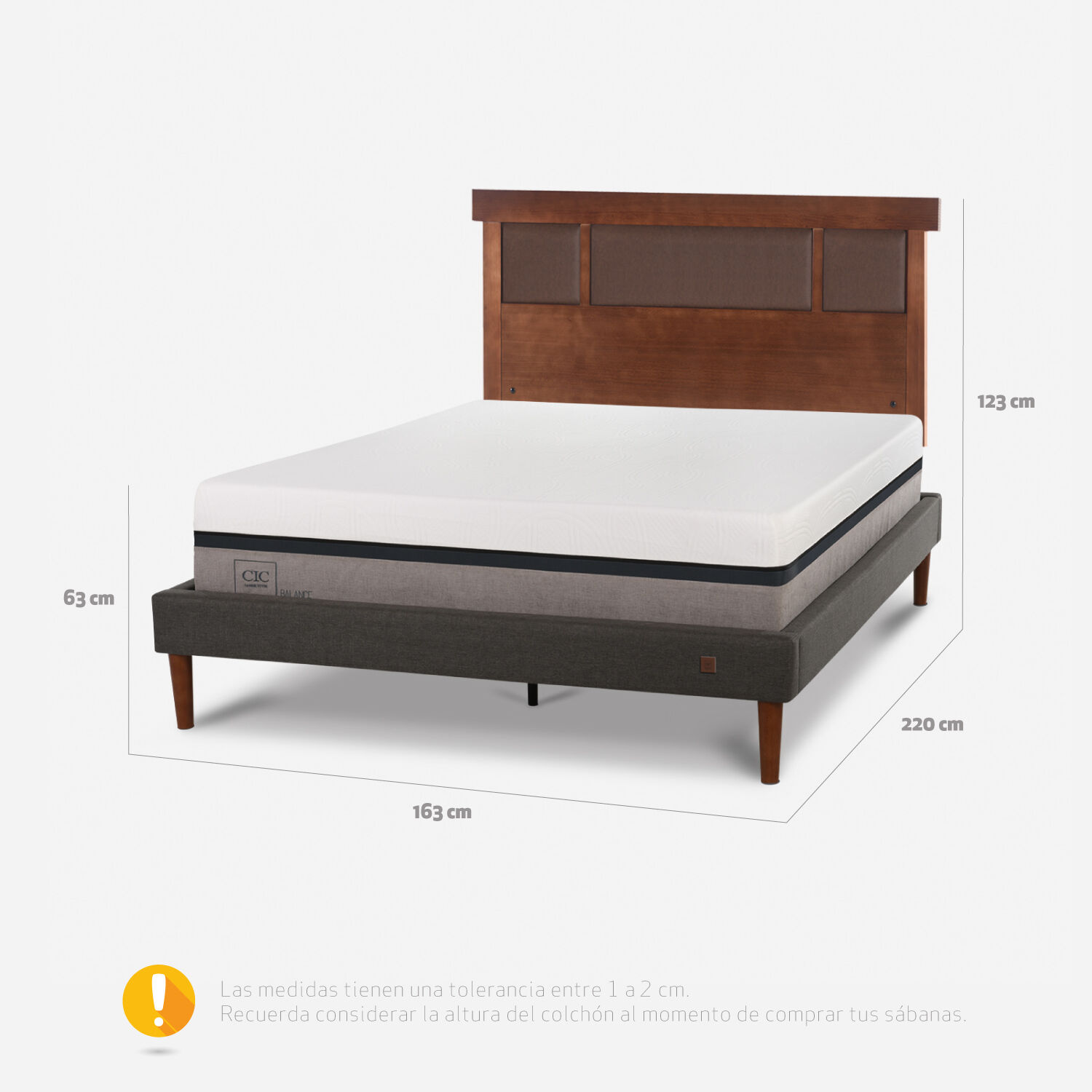 Cama Europea Curve 2 Plazas Balance + Respaldo New Dublín Caramel