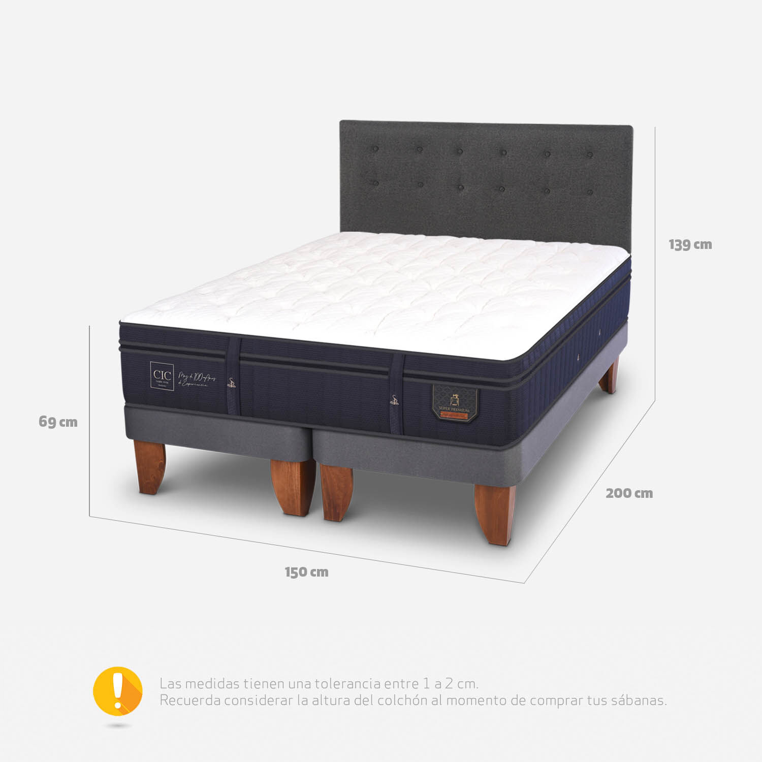 Cama Europea 2 Plazas Super Premium Base Dividida + Respaldo &Eacute;ufrates