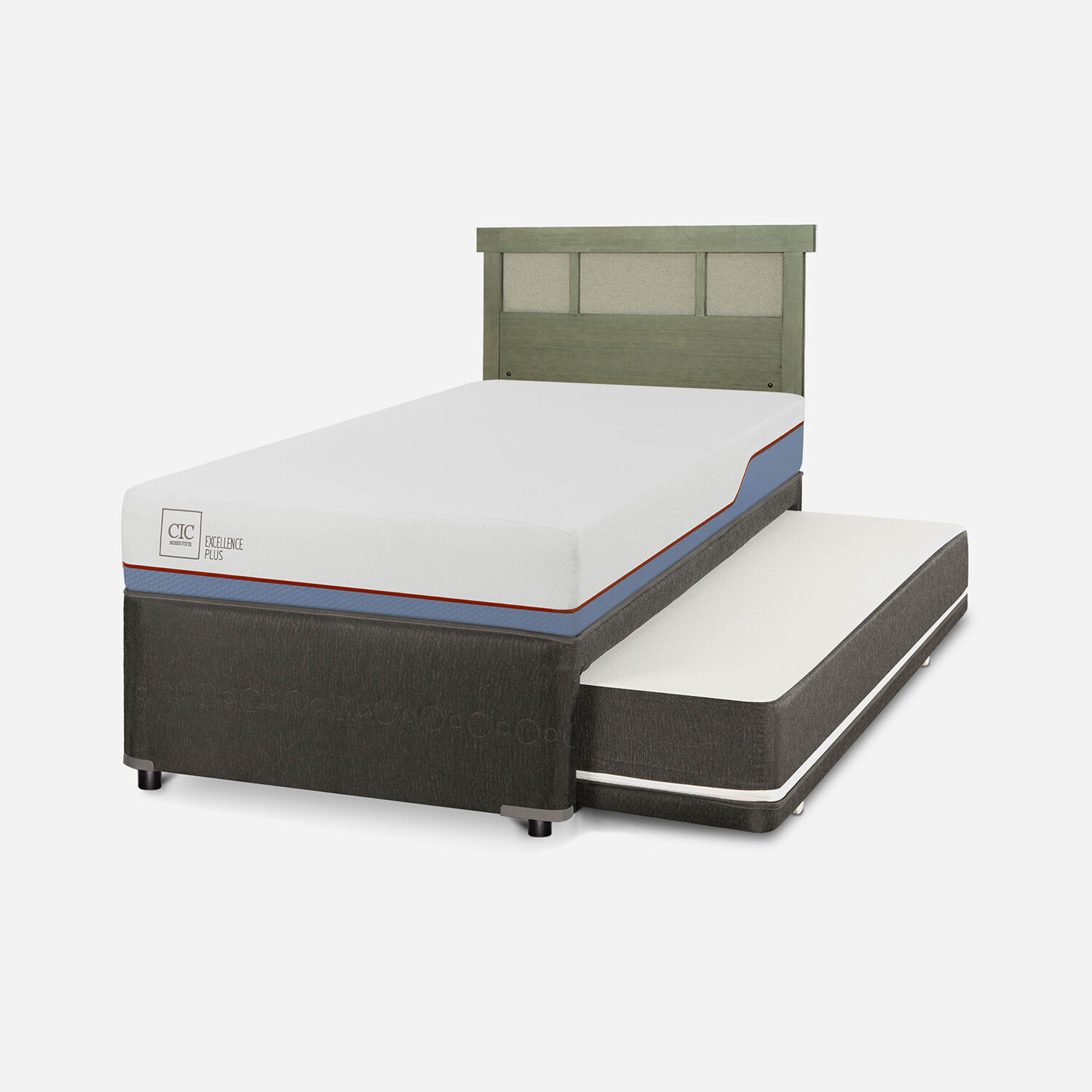 Cama Nido Div&aacute;n Excellence Plus + Respaldo Dubl&iacute;n Olivo