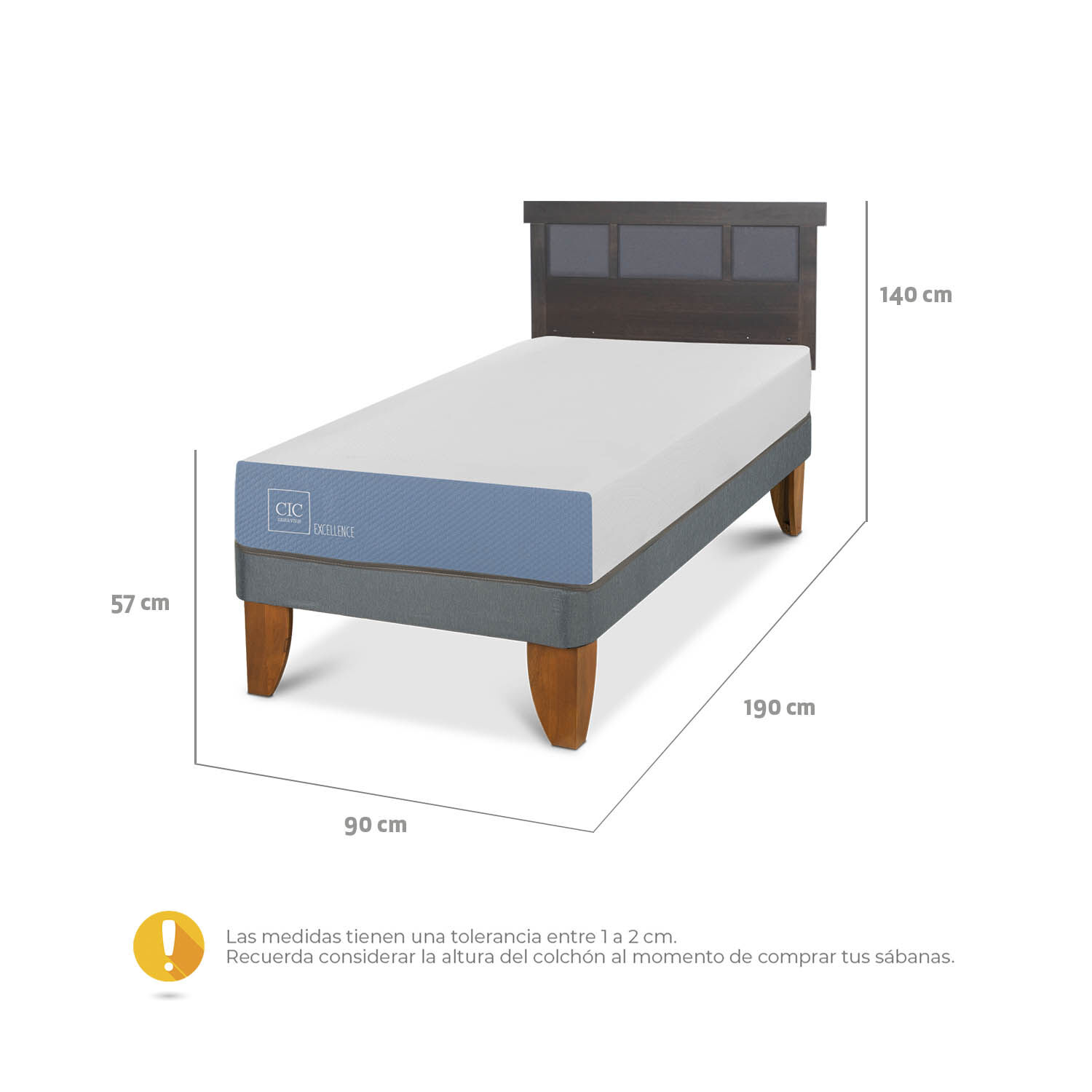 Cama Europea 1 Plaza Excellence + Respaldo Dublín Gris