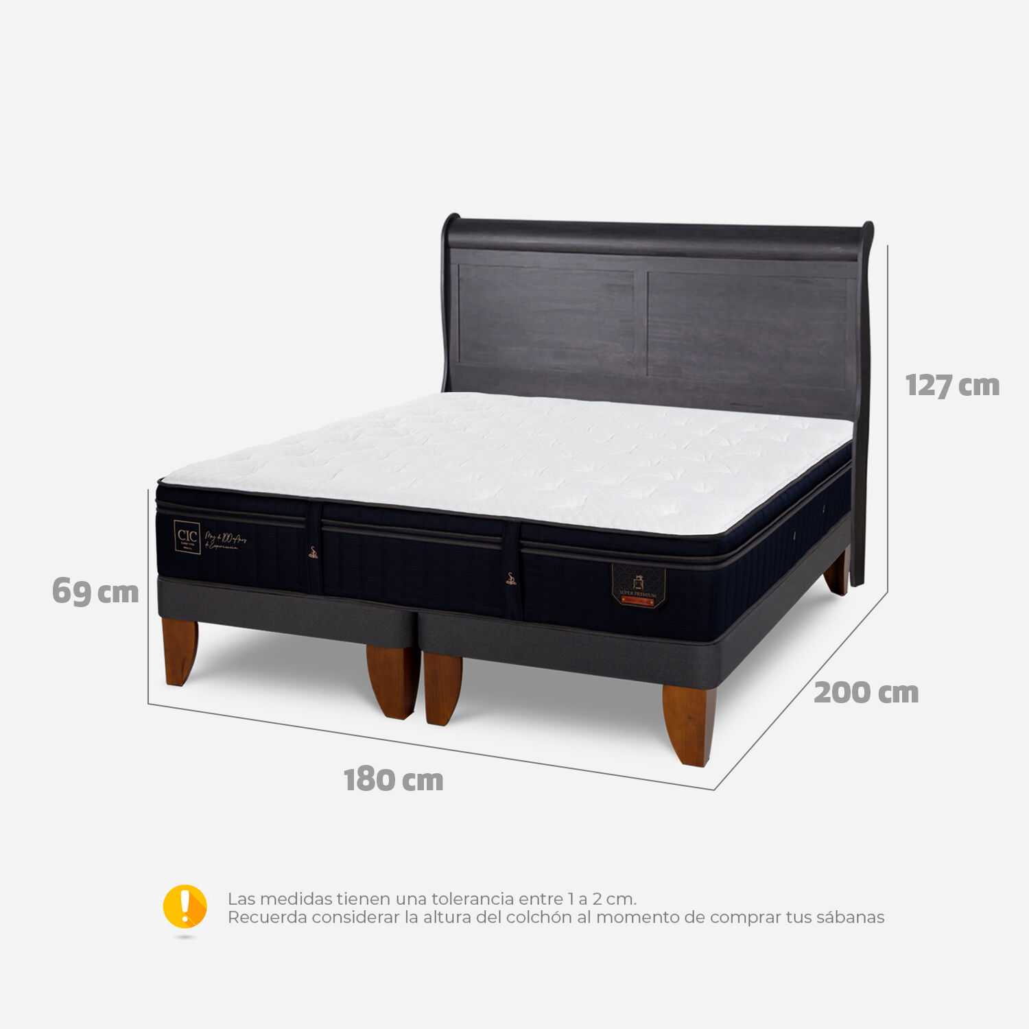 Cama Europea King Super Premium + Respaldo Miró Negro