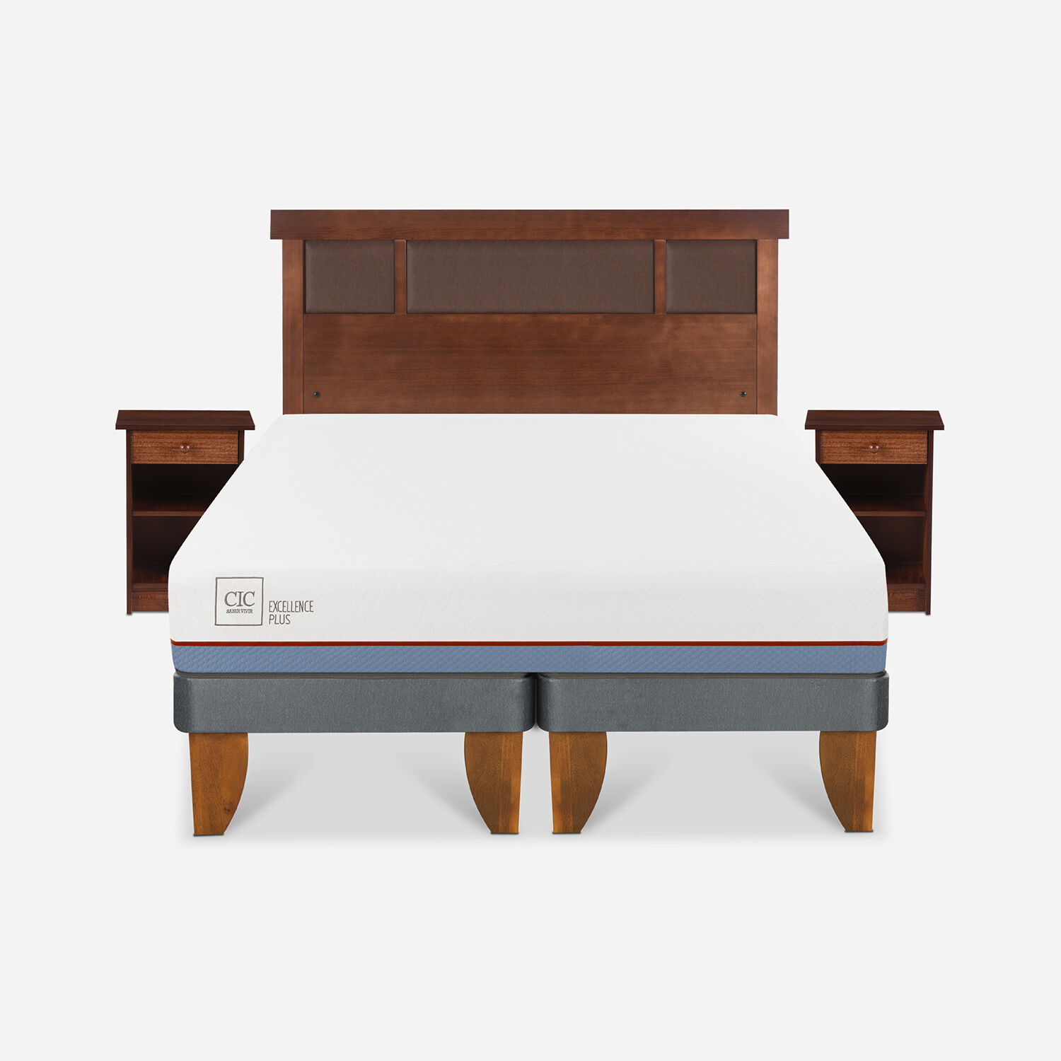 Cama Europea 2 Plazas Excellence Plus Base Dividida + Set Dubl&iacute;n Caramel