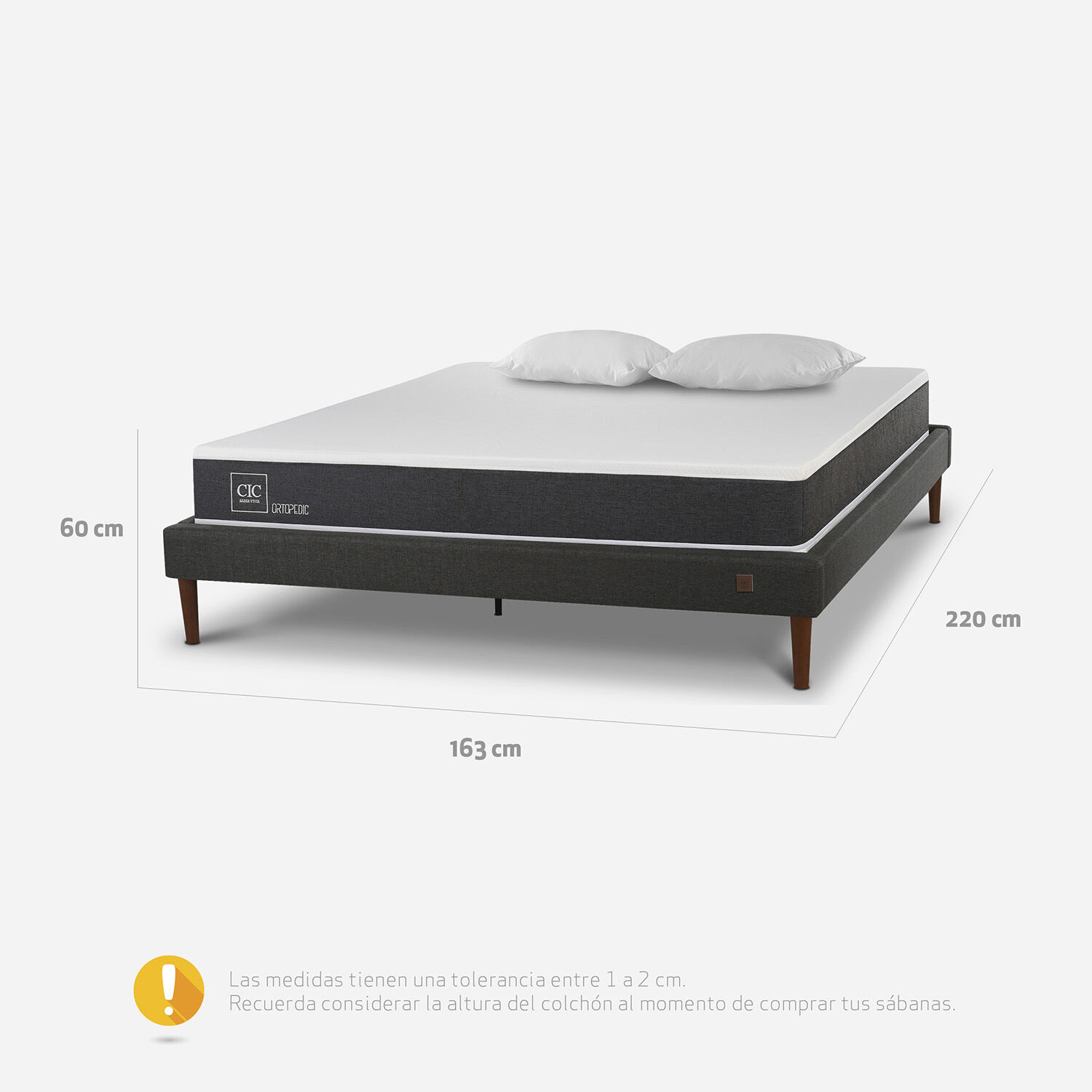 Cama Europea Curve 2 Plazas Ortopedic + Almohadas