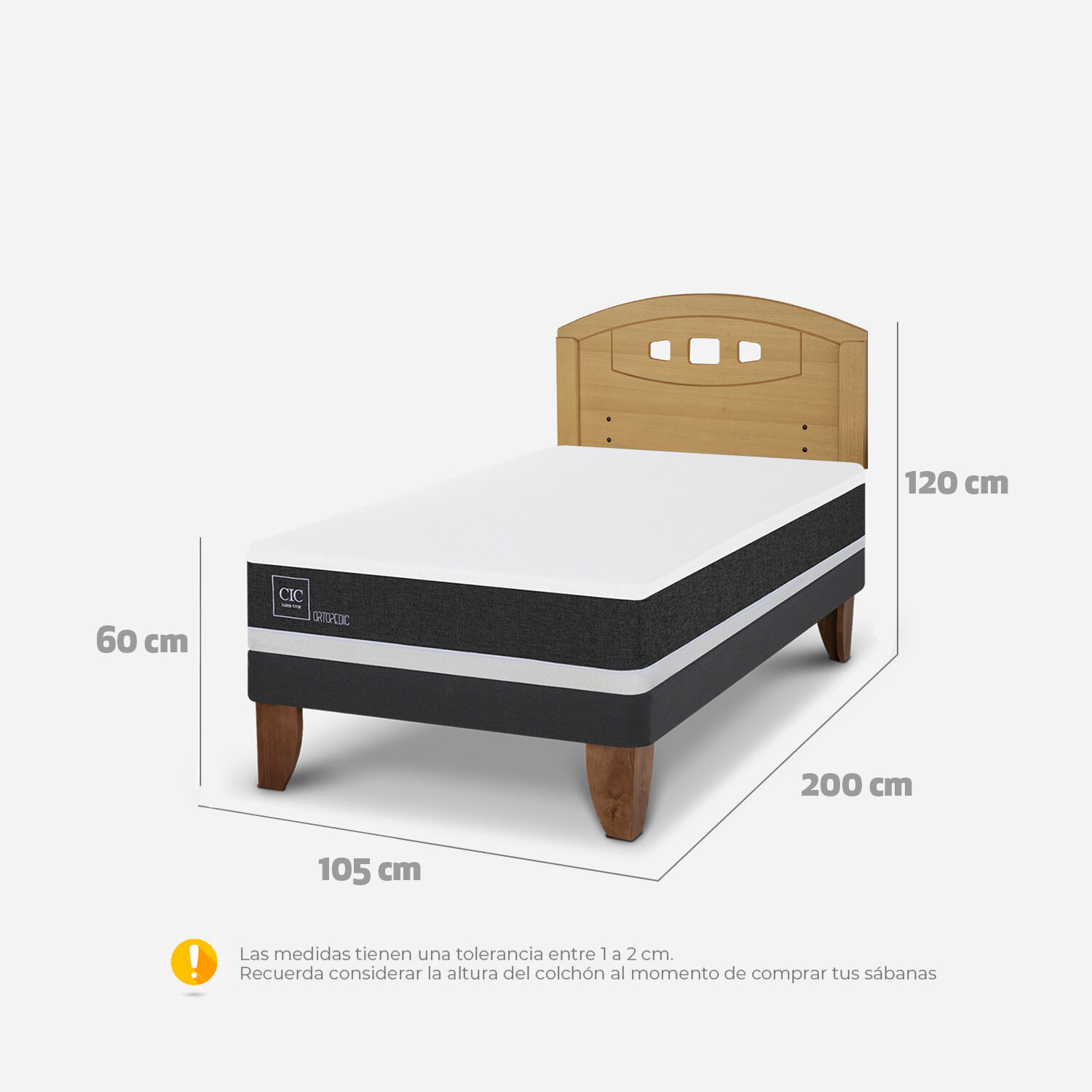 Cama Europea 1,5 Plazas Ortopedic + Respaldo Gales Mostaza