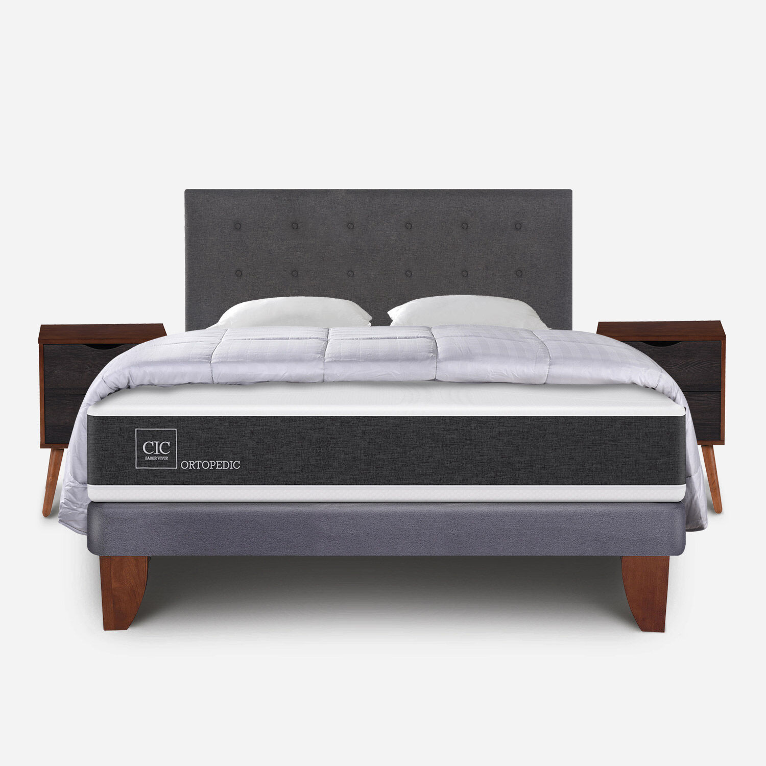 Cama Europea 2 Plazas Ortopedic Base Normal + Almohadas + Plum&oacute;n + Set &Eacute;ufrates