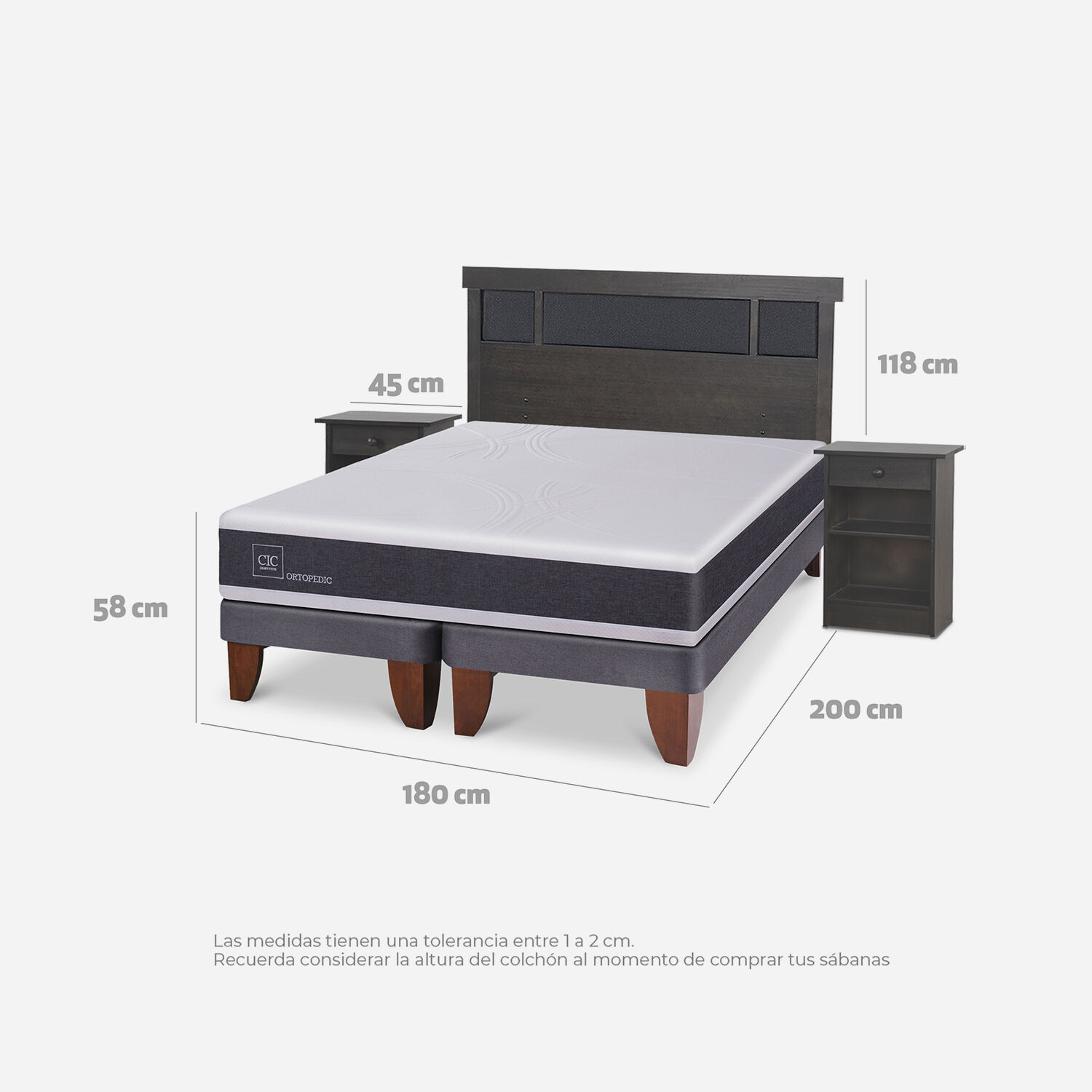 Cama Europea King Ortopedic Set Dublín Gris