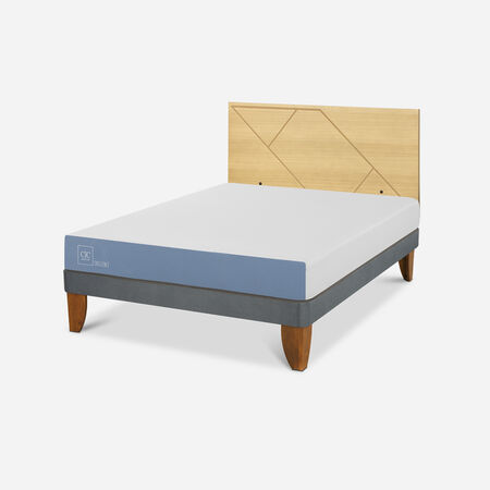 Cama Europea 2 Plazas Excellence Base Normal + Respaldo Villarrica Mostaza