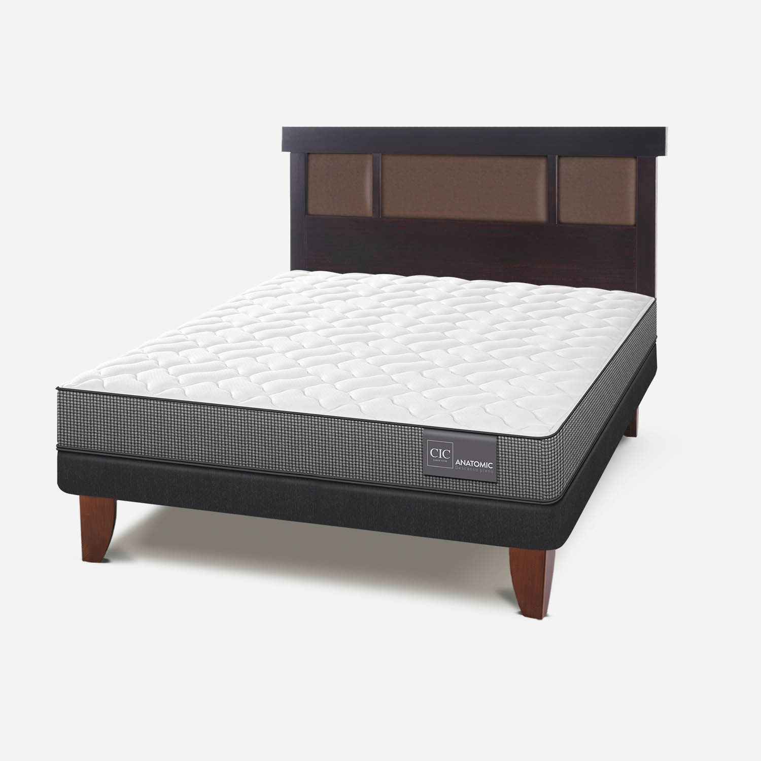 Cama Europea 2 Plazas Base Normal Anatomic + Respaldo Dublín Chocolate
