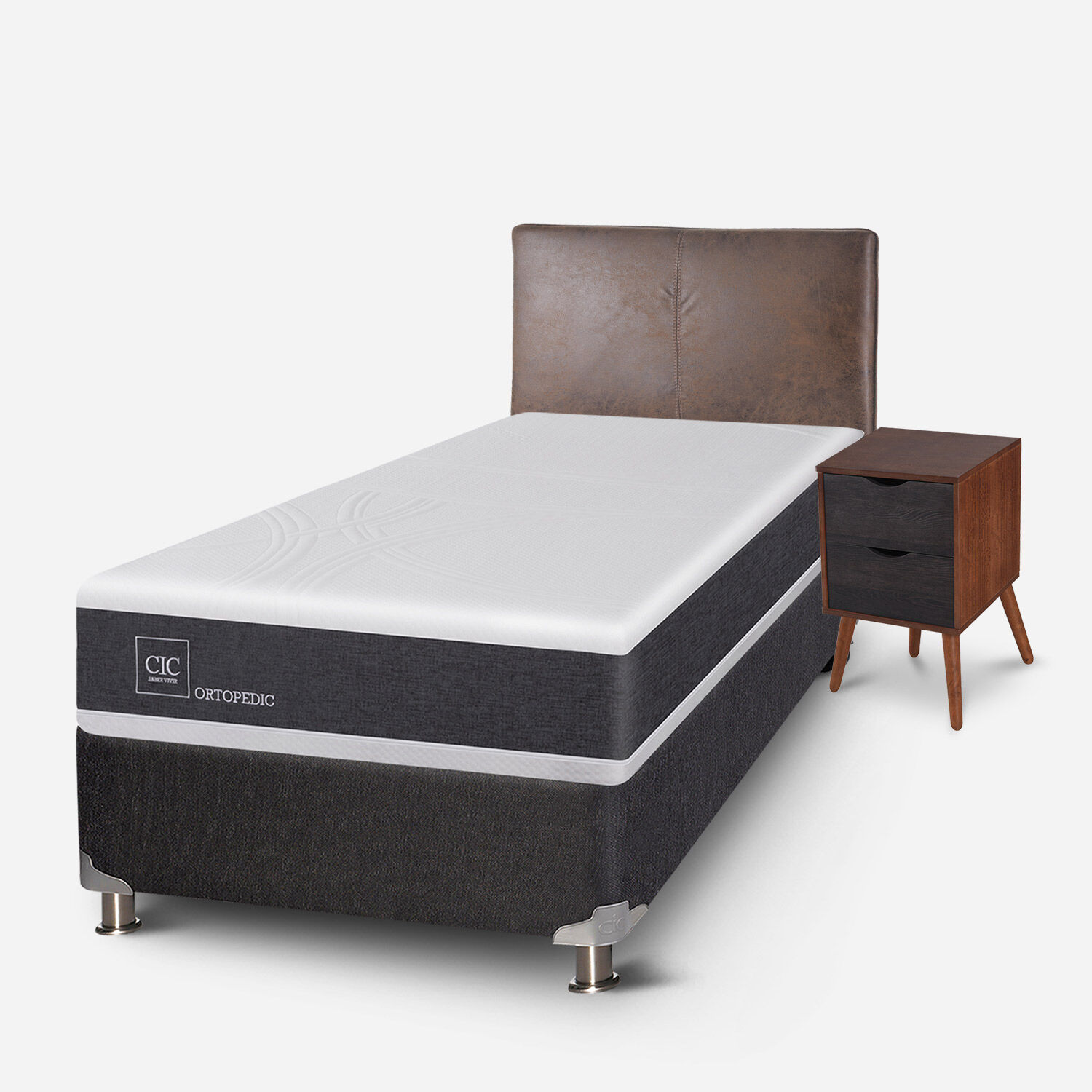 Box Spring 1,5 Plazas Ortopedic 5 Zonas + Set Baker