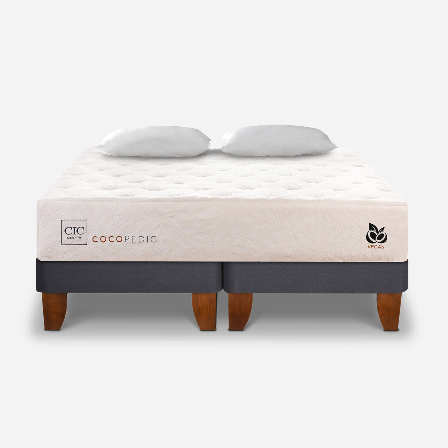 Cama Europea 2 Plazas Cocopedic Base Dividida + Almohadas Viscoel&aacute;sticas